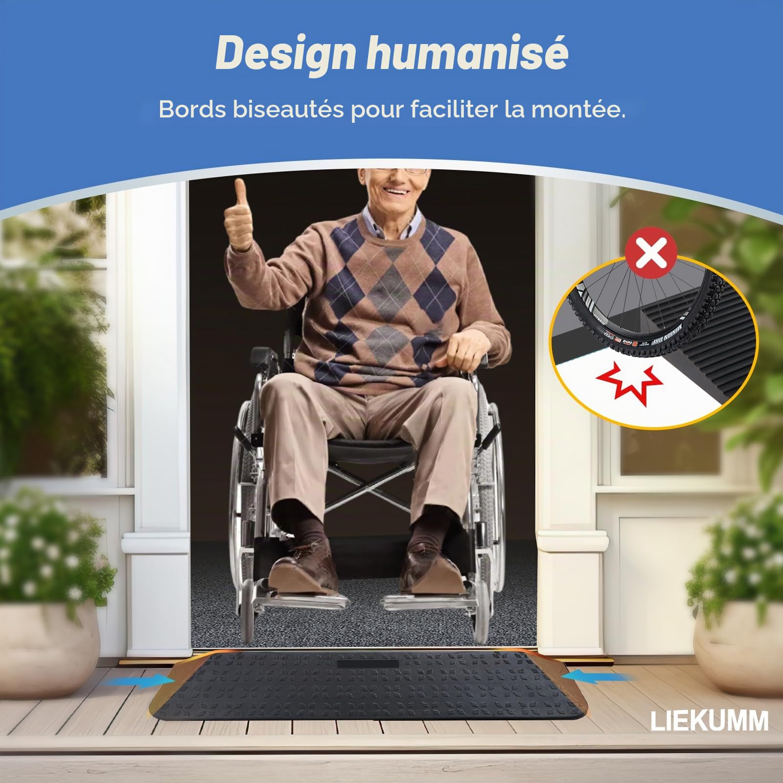 LIEKUMM Rampe de seuil de porte en caoutchouc antidérapante - 2,5 cm - Motif étoile polaire - 1000 kg