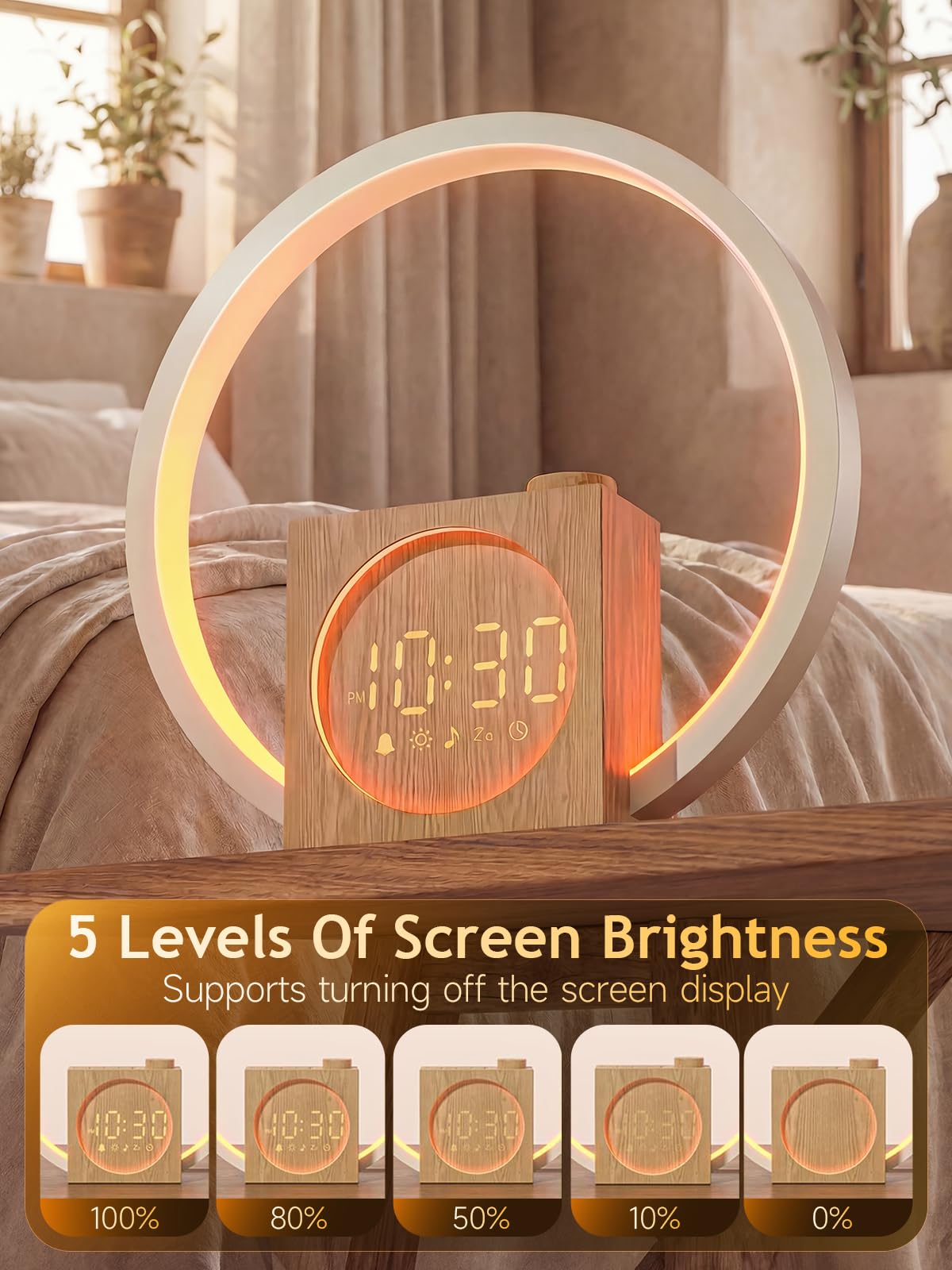 Despertador Amanecercon, Wake Up Light LED Simulación de Amanecer y Atardece, Luz Nocturnacon Control Táctil Regulable, 12 Modos de Luz, 30 Sonidos Relajantes, para Dormir, Función Alarma y Snooze