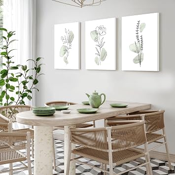 Dazzlewall 3Pcs Framed Abstract Botanical Wall Art Decor, Minimalist Sage Green Flower Line Canvas Wall Art for Bedroom Living Room Decor 12x16 in