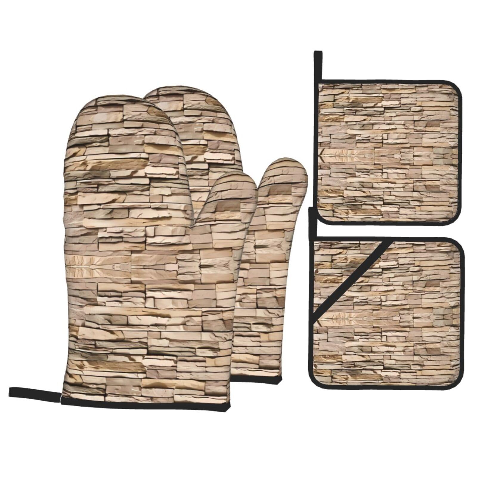 WHJSHOP Rustic Rocks Brick Wall Prints Oven Mitts & Pot Holders Set - Waterproof Kitchen Layers & Heat Resistant - Durable Covers for Safe Cooking & Easy Cleanup