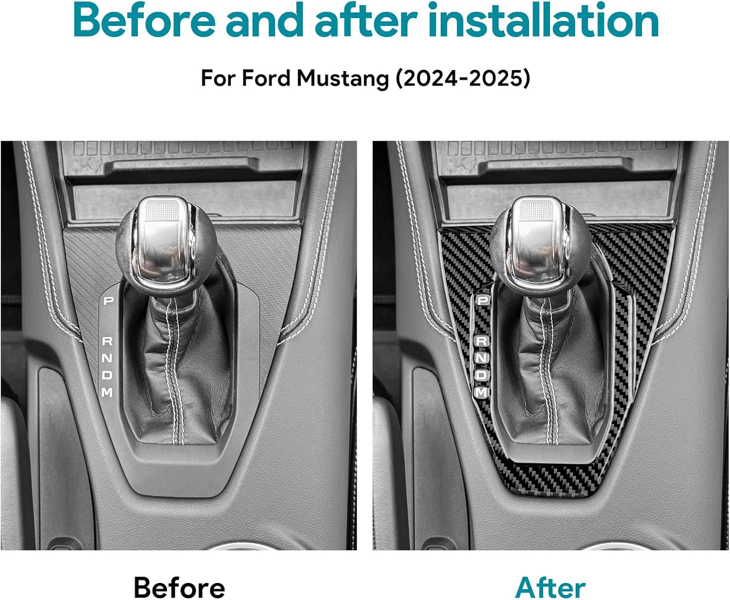 AIRSPEED for 2024 2025 Ford Mustang Carbon Fiber Gear Shift Frame Cover Center Console Interior Trim Accessories, Automatic Transmission Black image 3