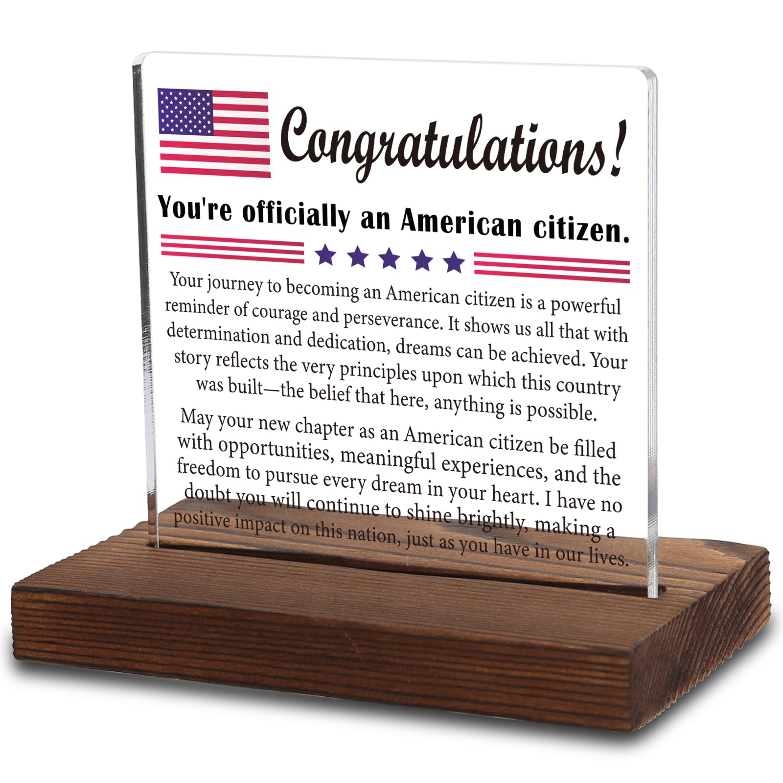American Citizenship Congratulations Acrylic Plaque, Celebratory Gift for New US Citizens, Meaningful Keepsake for Naturalization, Transparent Acrylic Plaque, WTT65