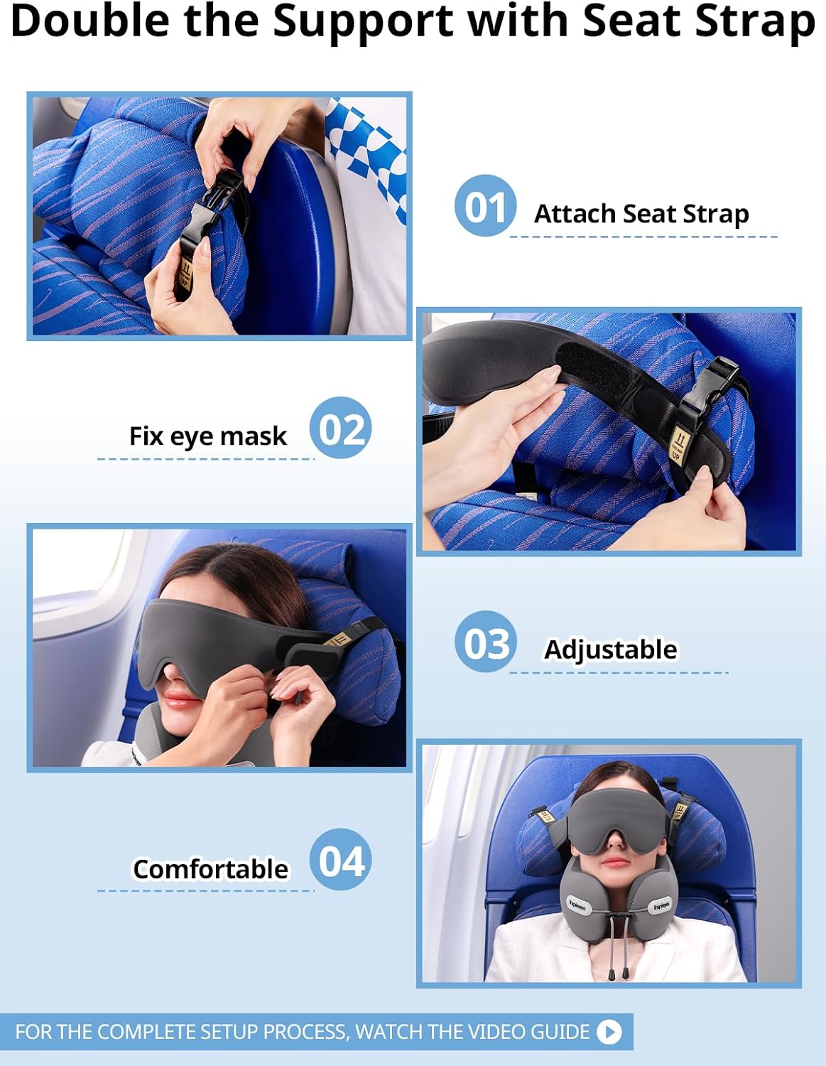 Inspireyes Travel Neck Pillow with Eye Mask, Long Flight Stable Support