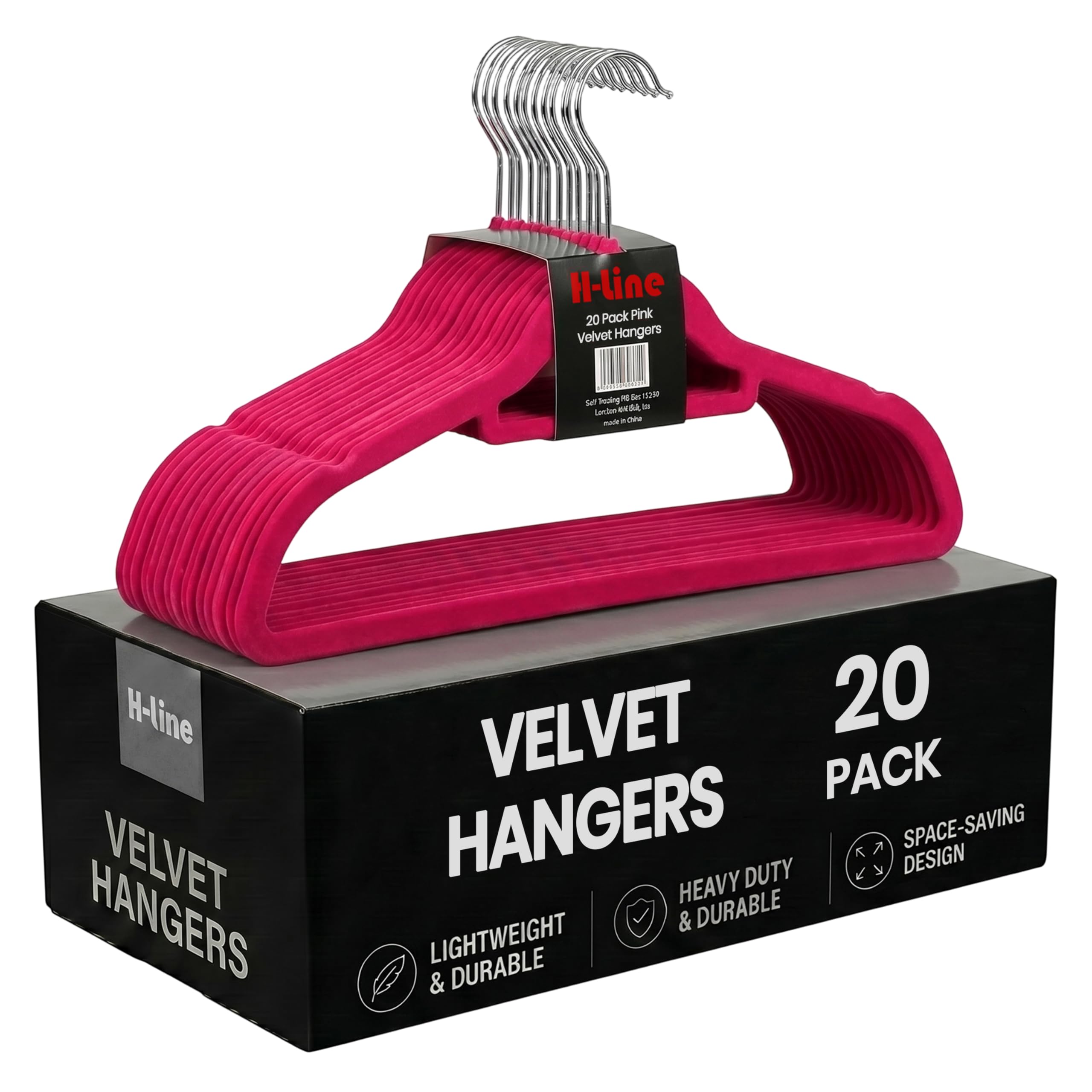 H-line 20 x Non Slip Flocked Velvet Coat Clothes Hangers Trouser Hanging Space Saving (Pink) โ image 1