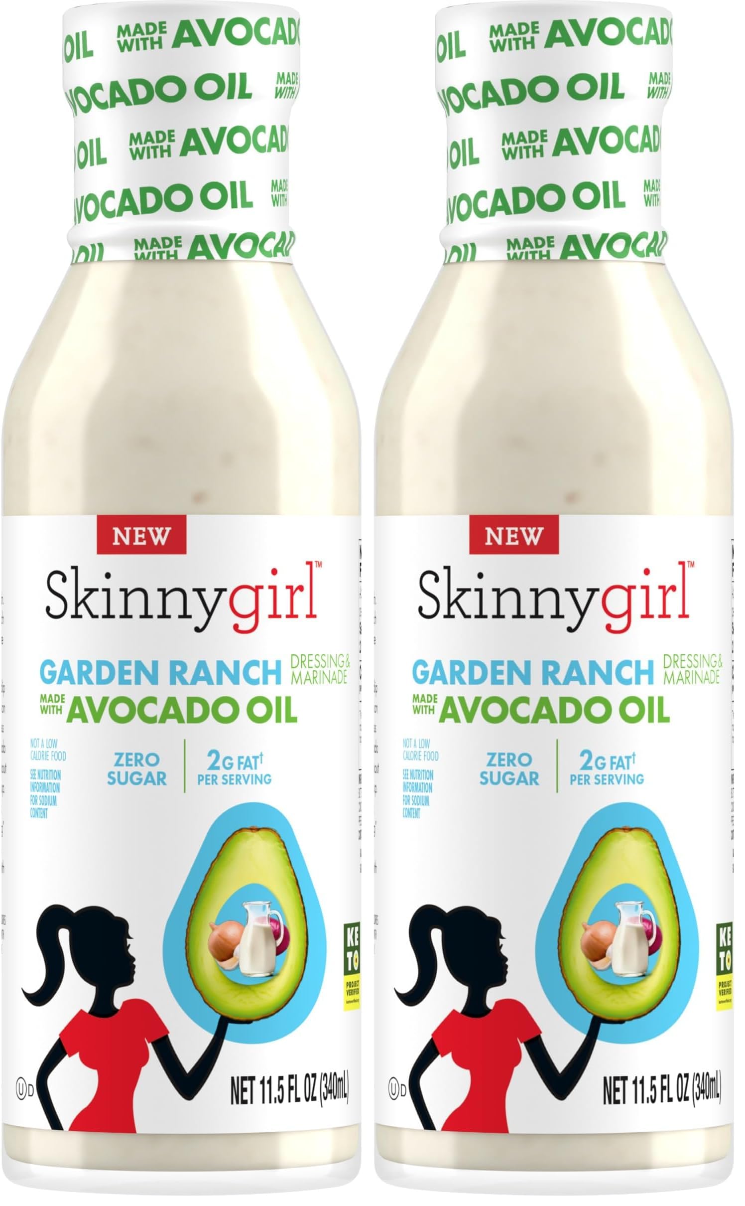 Skinnygirl Sugar Free Gluten Free Avocado Oil Salad Dressing, Garden Ranch, 11.5 Ounce (Pack of 2)