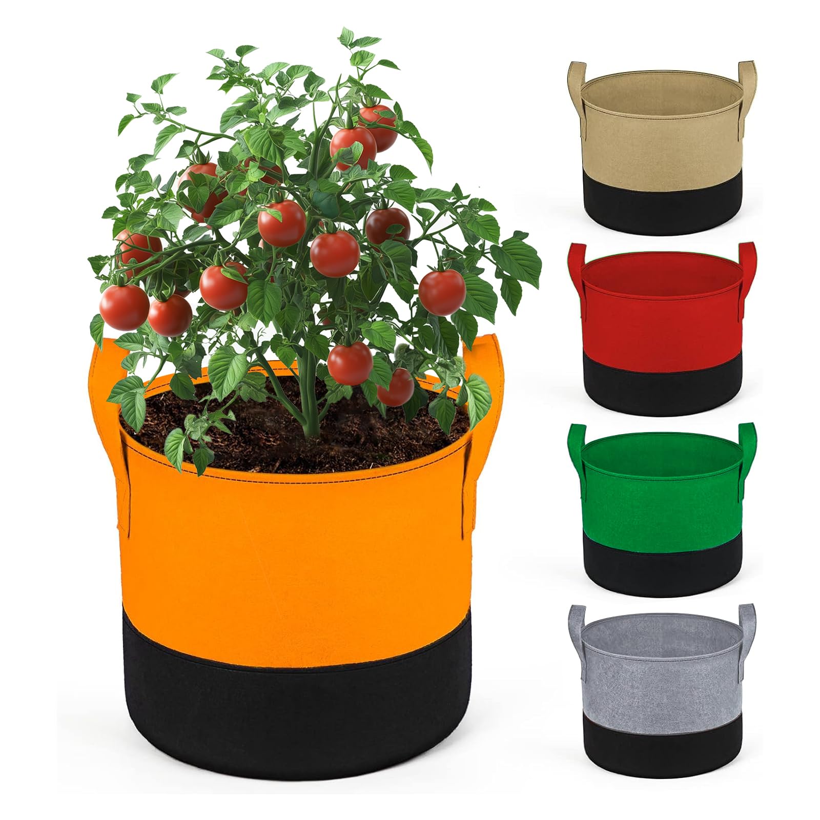 Bicolor Plant Bags, Pack of 5, 40 L, 10 Gallon Two-Tone Plant Bag, Colourful Plant Bags, Potato Plant Bag, Garden Pots for Growing Vegetables, Fruits, Flowers and Tomatoes, Non-Woven Fabric