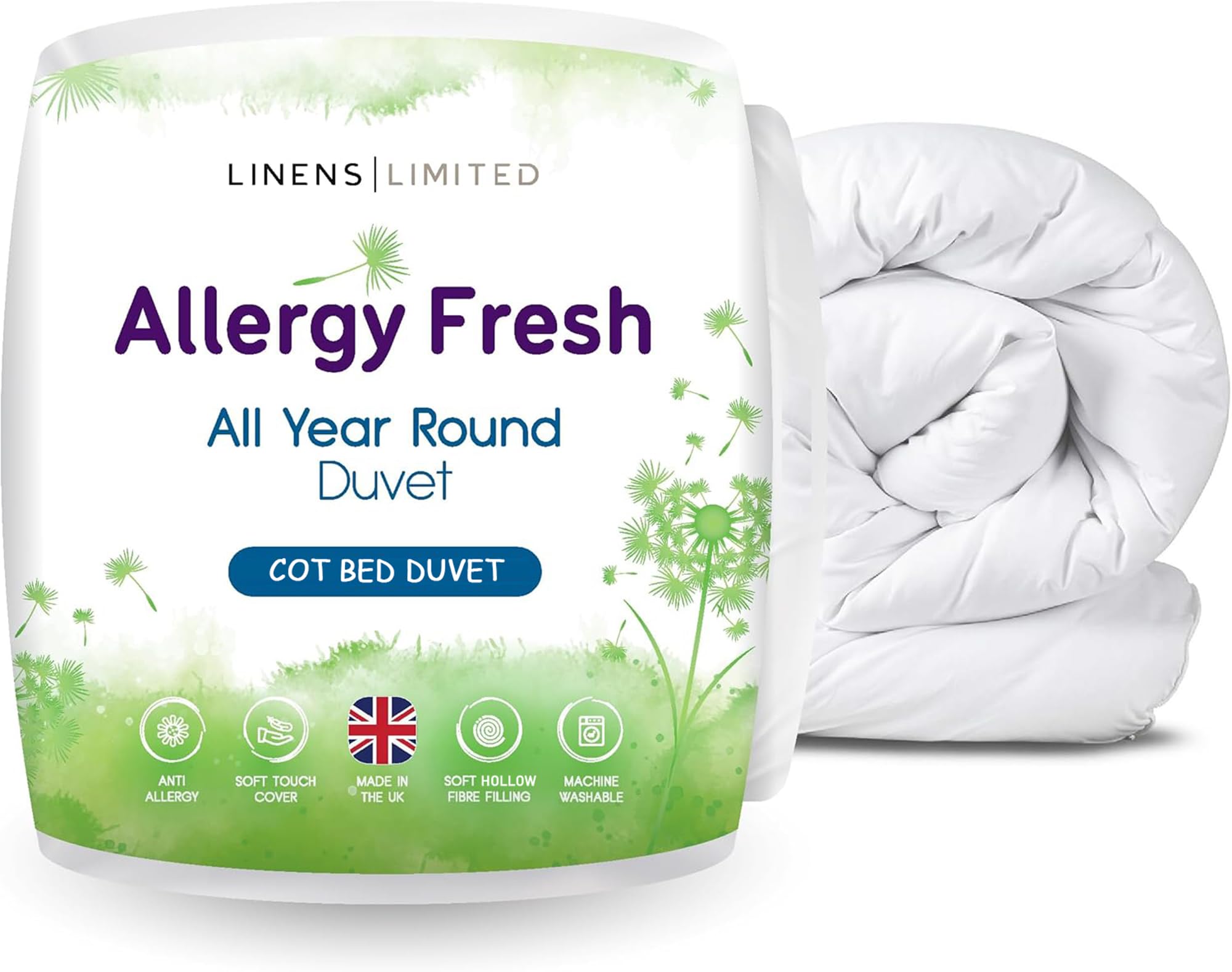 Linens Limited Baby Cot Bed Duvet Non Allergenic – Microfiber Cover with Hollowfibre Filling, Breathable Lightweight Toddler Duvet, 4.5 Tog Options, Machine Washable, Made in UK