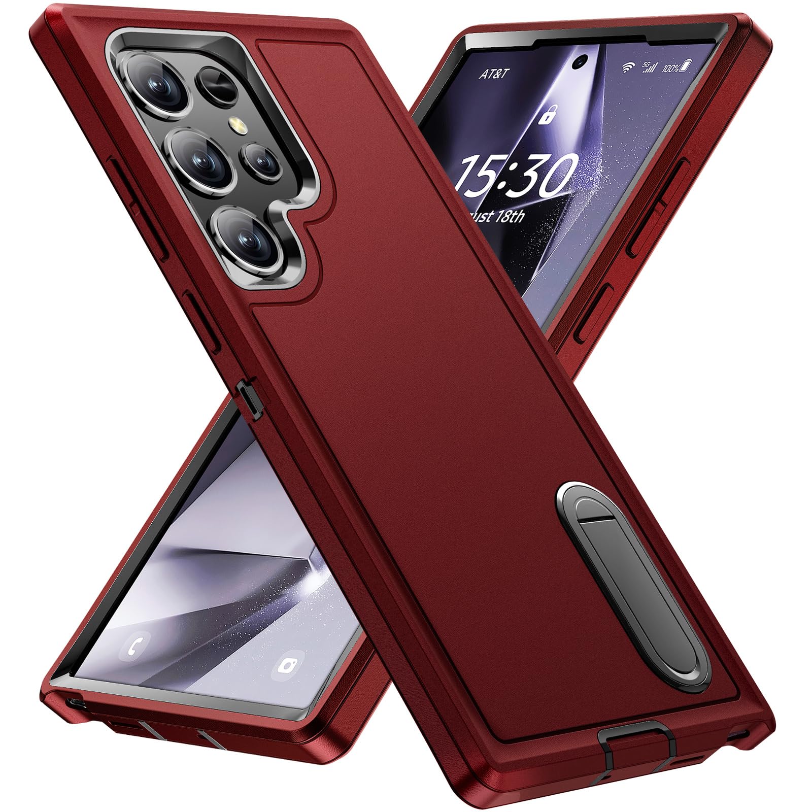 bahahoues for samsung galaxy s24 ultra case, samsung s24 ultra phone case with built in kickstand, shockproof/dropproof military grade protective cover for galaxy s24 ultra 5g (red/black)