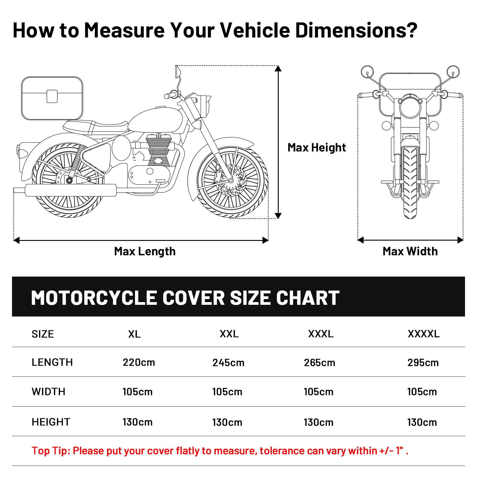 Favoto Funda para Moto Impermeable, Cubierta de Moto 300D Oxford Protectora a Prueba de Sol Lluvia Polvo Viento Nieve para Motocicletas y Scooters Eléctricos con Caja Trasera, 245x105x130cm