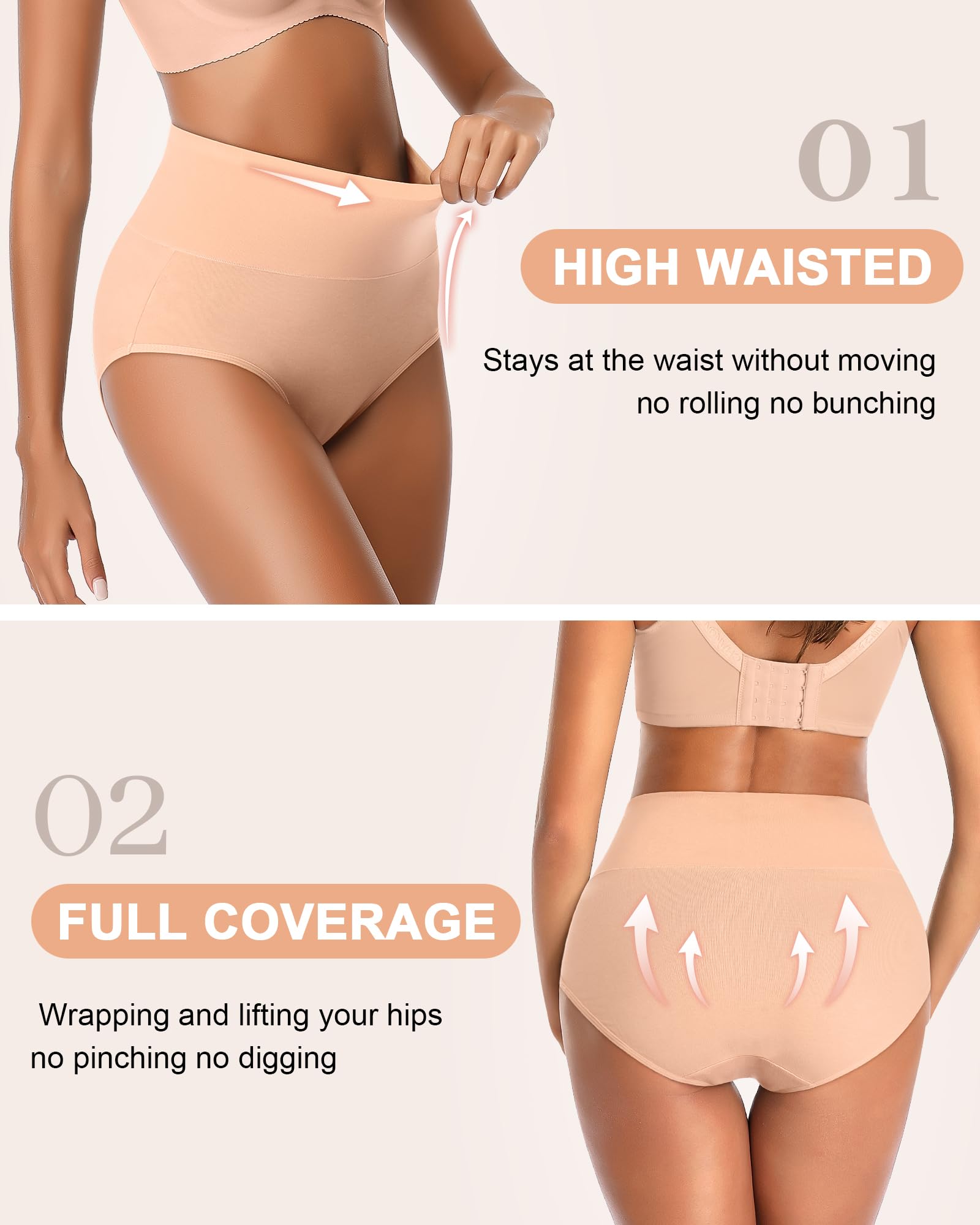 Damen-Unterhosen mit hoher Taille, Baumwolle, nach der Geburt, weich, Stretch, volle Abdeckung, atmungsaktiv, 5 Stück