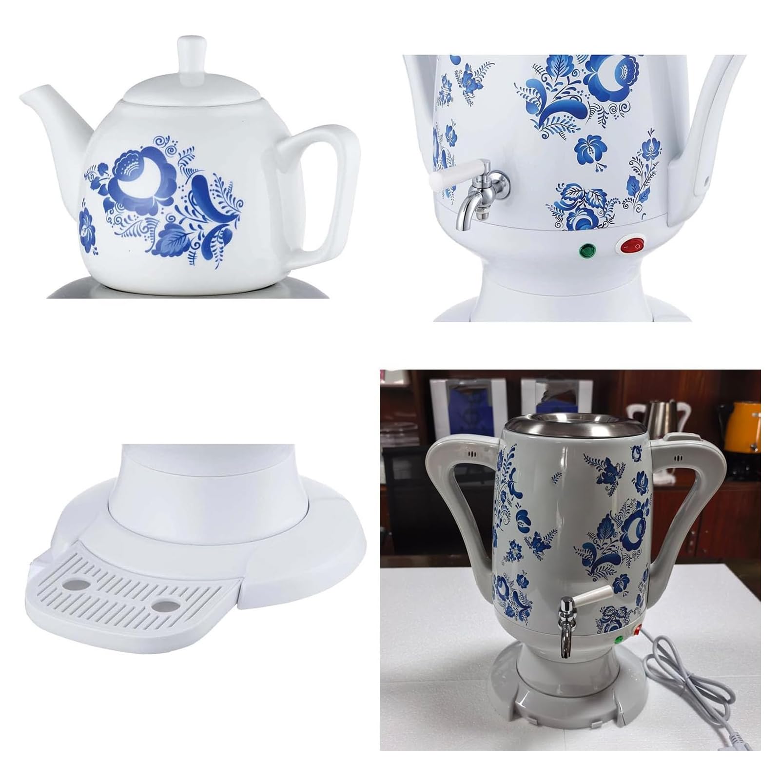 Ceramiczny czajnik elektryczny 1800 W, turecki elektryczny czajnik, automatyczne wyłączanie i ochrona przed suchym, czajnik ze stali nierdzewnej 4 l + ceramiczny czajnik 1 l