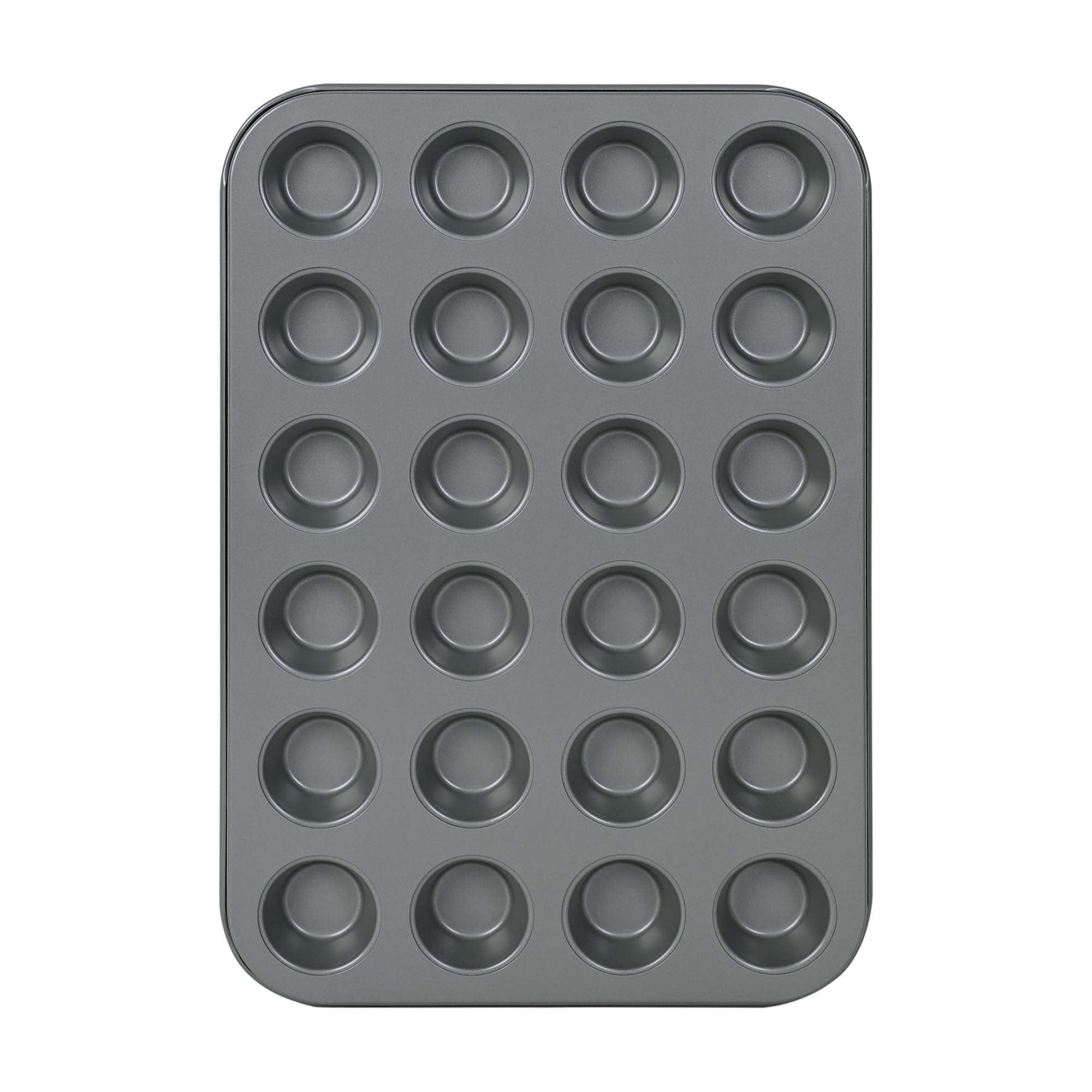 Bakeley Mini Muffin Cake Pan 24-Cavity Non-Stick Tiny Cupcake Pan Bakeware for Oven Baking (Dark Grey)
