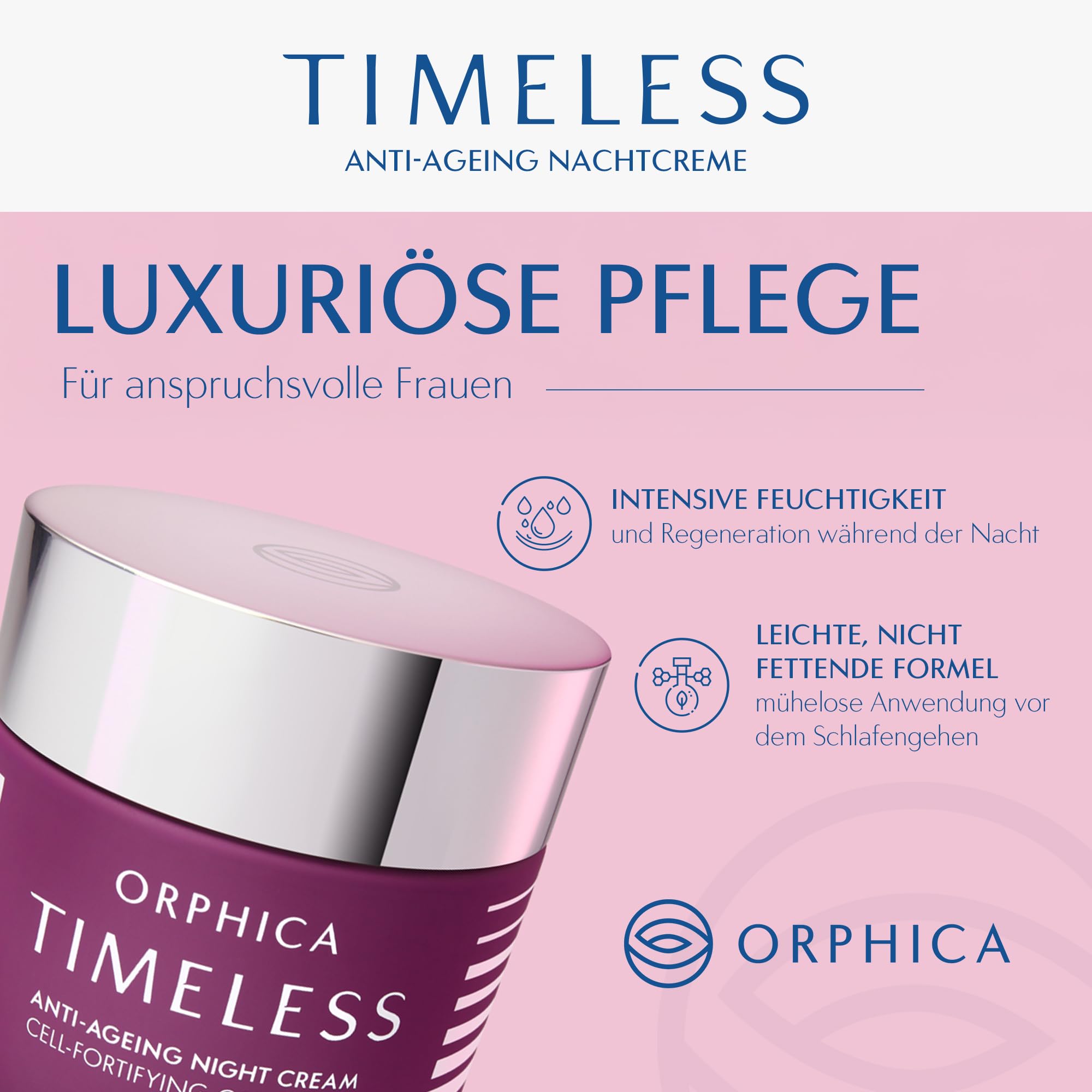 Orphica Timeless Anti-Aging-Nachtcreme 50 ml - Regenerierende Nachtpflege für Frauen - Feuchtigkeitsspendende Gesichtspflege - Straffende Creme gegen Hautalterung und Falten