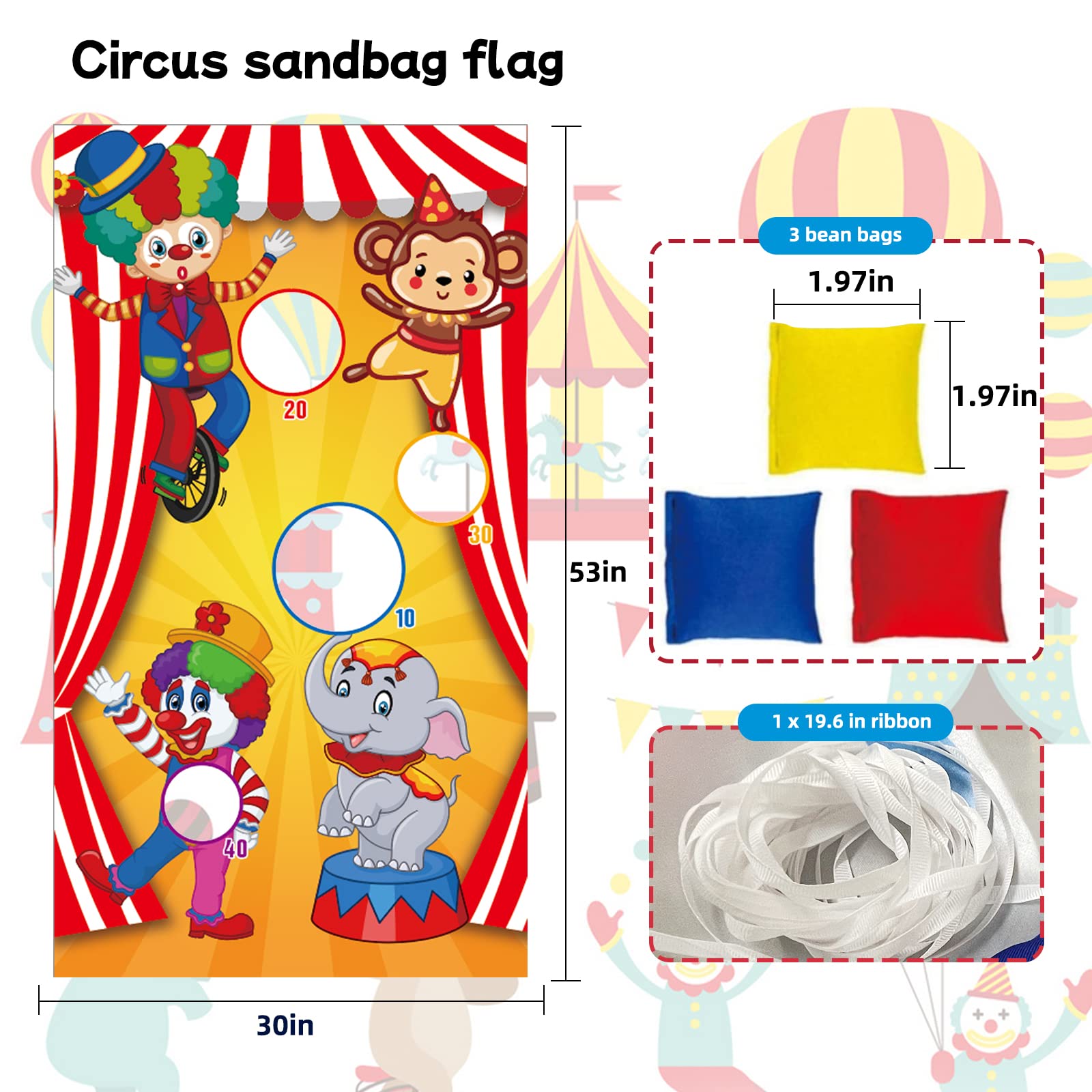 Jeu Carnaval Carnival - Bannière Cirque 76x135cm Avec 4 Sacs De Haricots Et Corde Jeu De Lancer