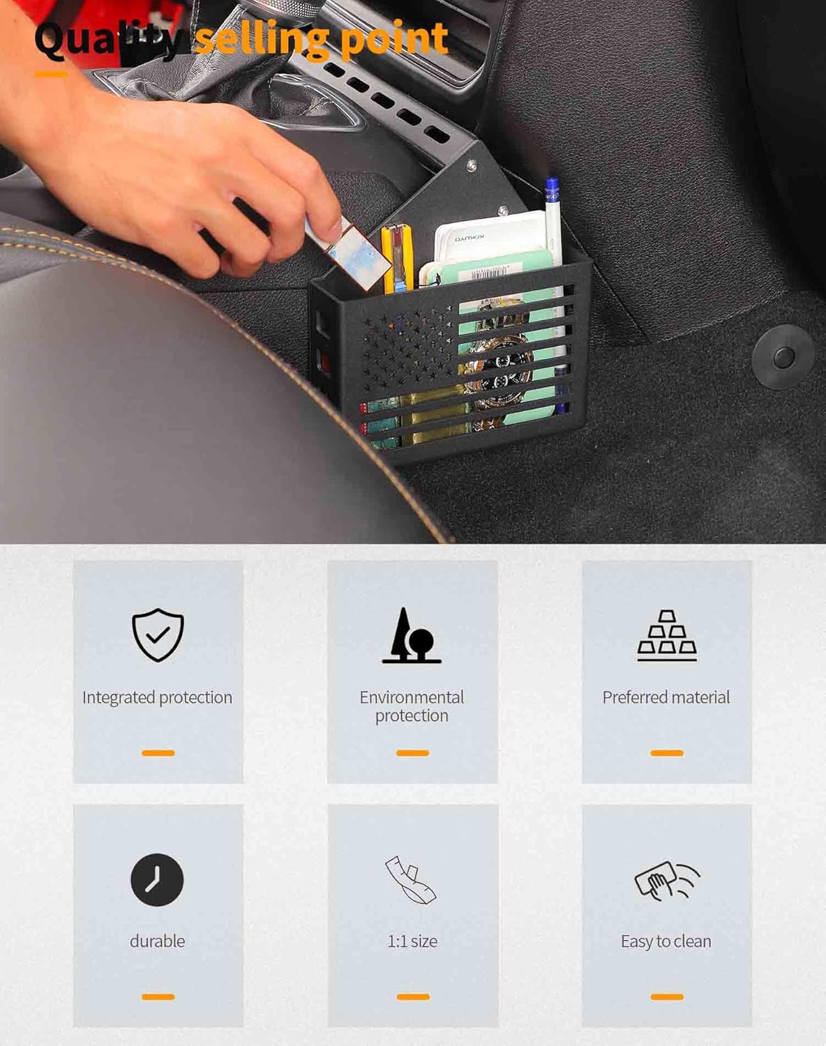 Hoolcar Gear Shift Center Console Organizer Side Tray Compatible with Jeep Wrangler JL/JLU 2018-2024 & Jeep Gladiator JT Truck 2020-2023 Interior Shifter Storage Box Accessories, American Flag