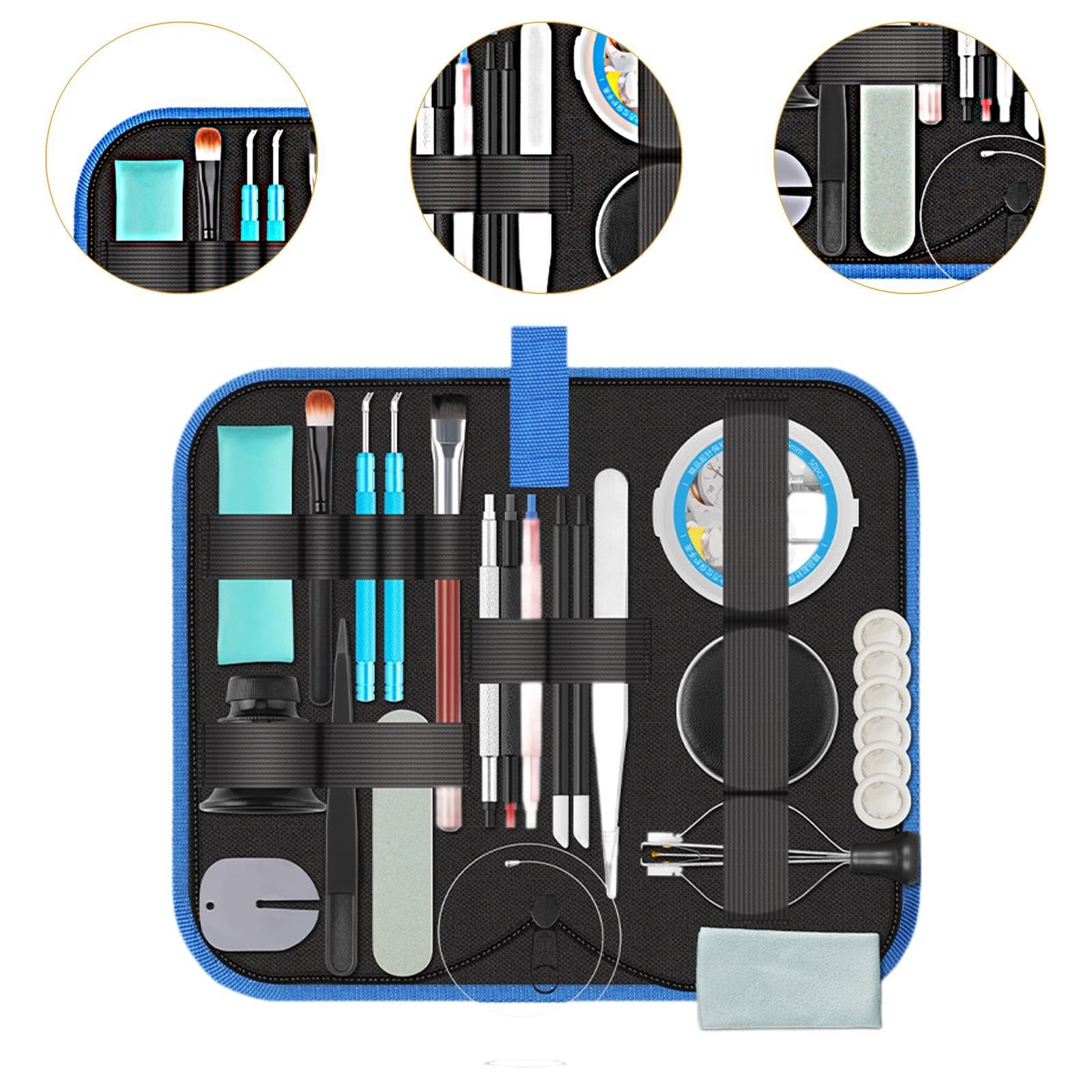 Kit de Reparación de Relojes con Estuche de Transporte, Paño de Limpieza para Relojes, Suministros Portátiles para Reparación de Relojes, Juego de Rep