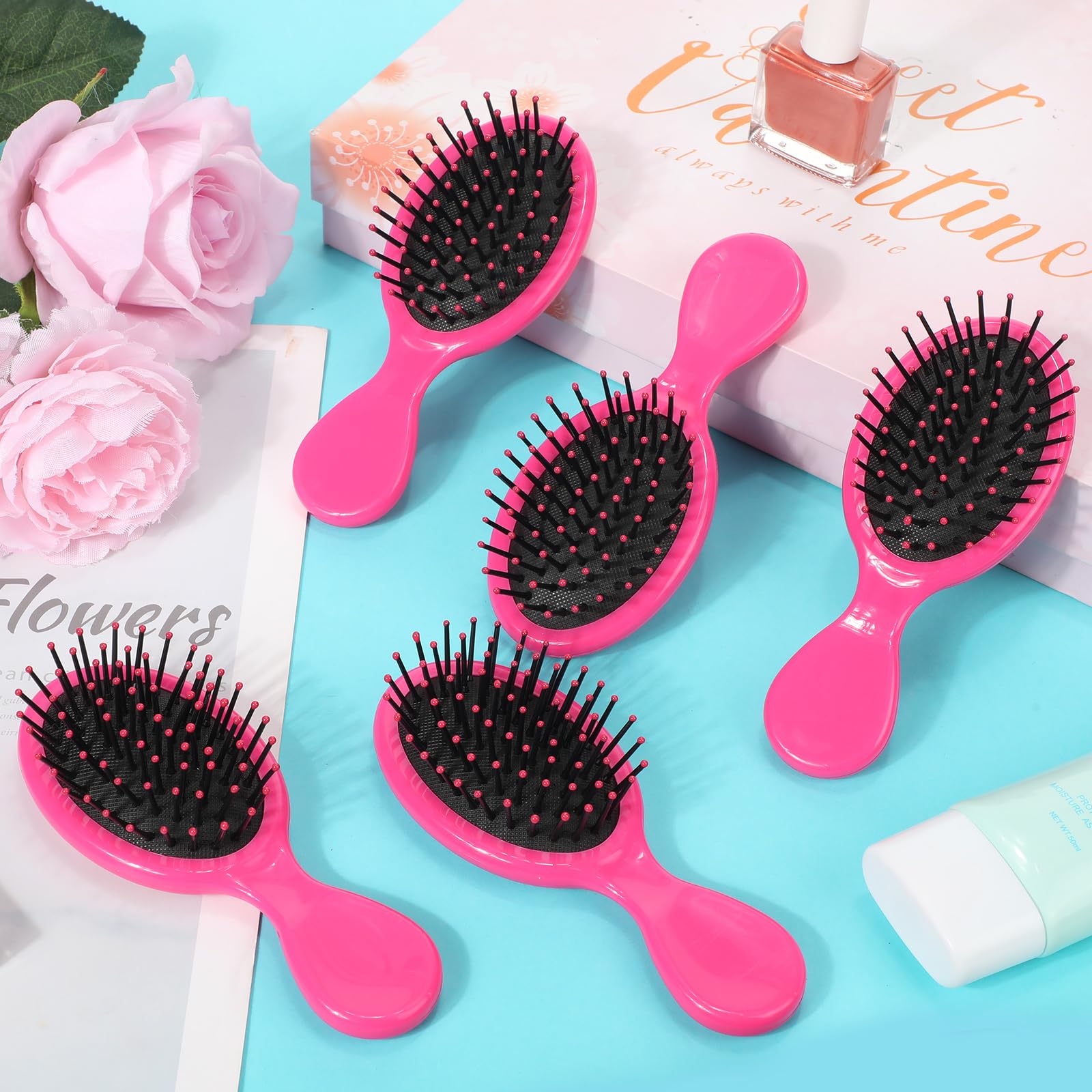 24 mini cepillos para el pelo para niños y niñas, cepillo para el cabello húmedo de viaje, mini cepillo para desenredar el cabello de cerdas suaves para la mayoría de tipos de cabello, alisado con