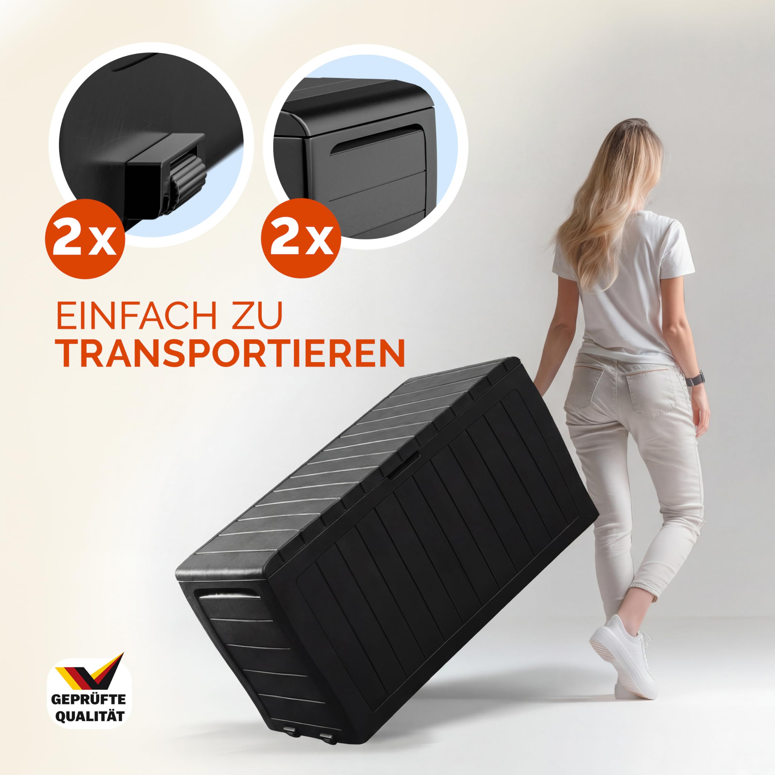 Deuba® Gartenbox Auflagenbox 270L UV-beständig Haltegriffe Rollen Verschlussvorrichtung Balkon Wohnzimmer Wintergarten Kissenbox 117x45cm Anthrazit