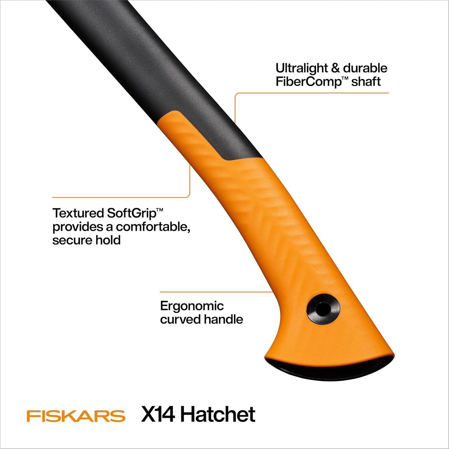 Fiskars X14 Universal Hatchet 14", Forged Steel Blade for Limbing & Chopping Kindling, Ergonomic Curved FiberComp Handle & Low-Friction Coating for Clean Cuts in Fresh Resinous Wood
