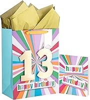 Vista 11 de WRAPAHOLIC Bolsa de regalo de cumpleaños grande de 13 pulgadas con tarjeta y papel de seda - 21 cumpleaños