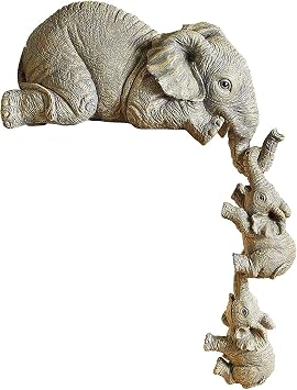 qiuqiu Elephant Sitter Hand, Elephant Sitter Figurines - Set of 3 Elephant Mother Two Hanging Edge, Elephant Sitter Ornament Shelf Table Gift Home Decor Decoration Artwork Vintage