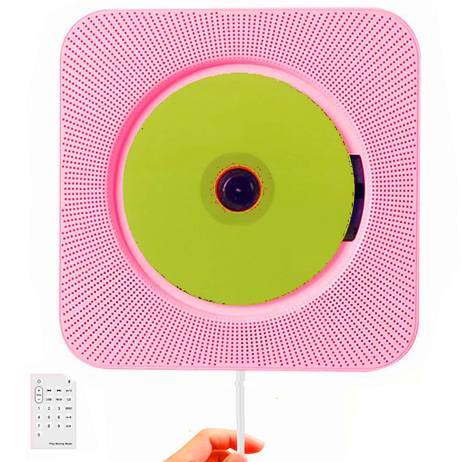Lettore CD,SUAVER Montaggio a Parete Bluetooth Home Audio Altoparlanti portatile HiFi incorporati con telecomando Radio FM USB U disco MP3 3.5mm Jack auricolare AUX ingresso/uscita (Rosa)