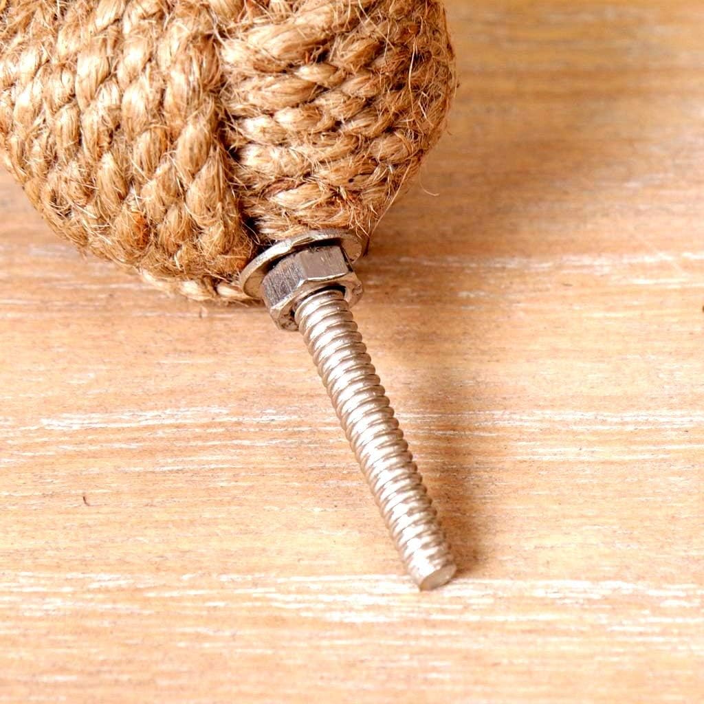 Jute Rope Door Knobs/Rope Knot Drawer Pulls and Knobs/Pull and Push Handle Knobs for Cabinets, Wardrobes & Cupboards/Nautical Hardware Decor, 25 mm, Set of 6 Rustic Vintage Home Decor Gifts