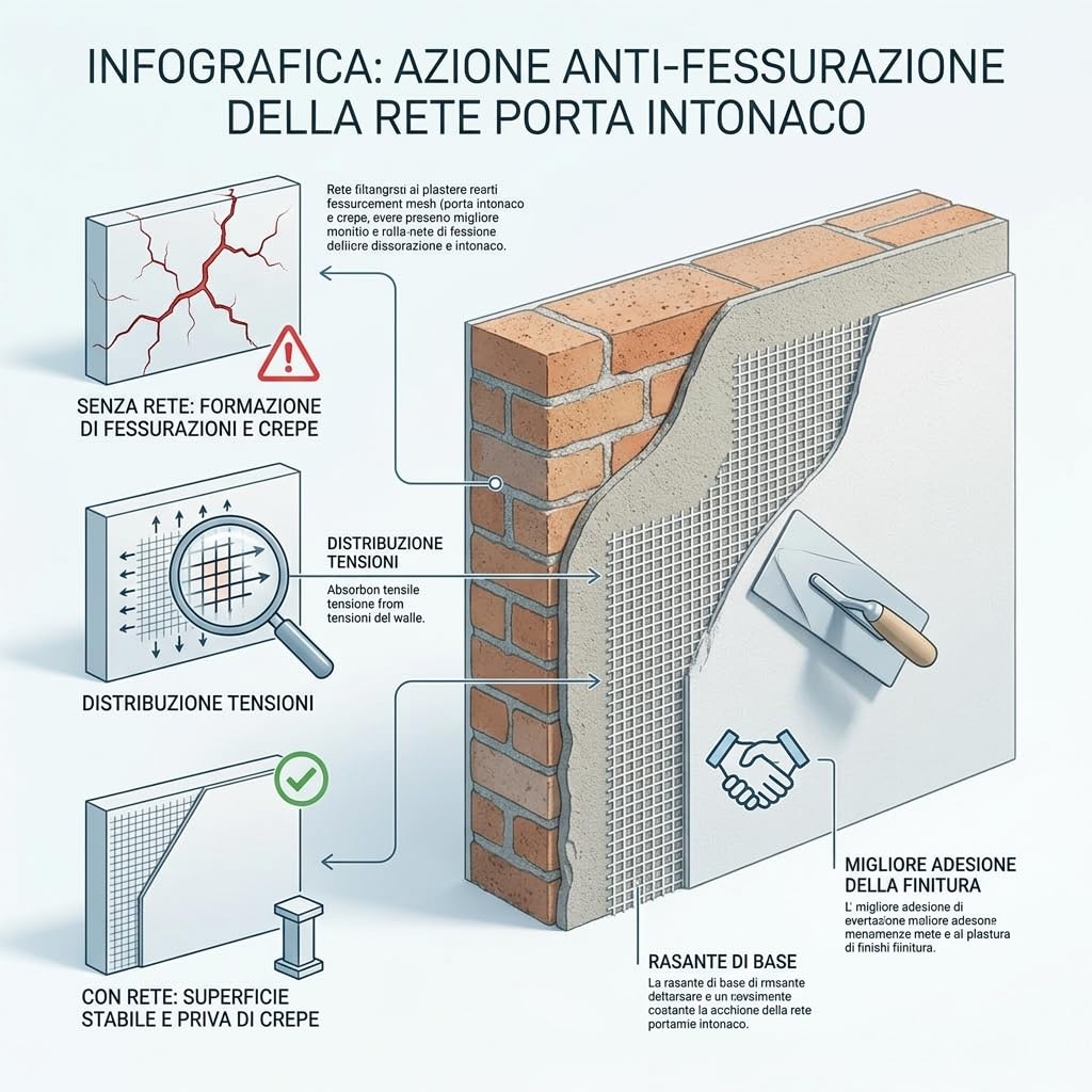 MAKA Rete Porta Intonaco in Fibra di Vetro 1x50 m 78 g/m² Bianca, Rete Anticrepe per Rasature, Intonaci Interni ed Esterni, Consolidamento Superfici e Ristrutturazioni