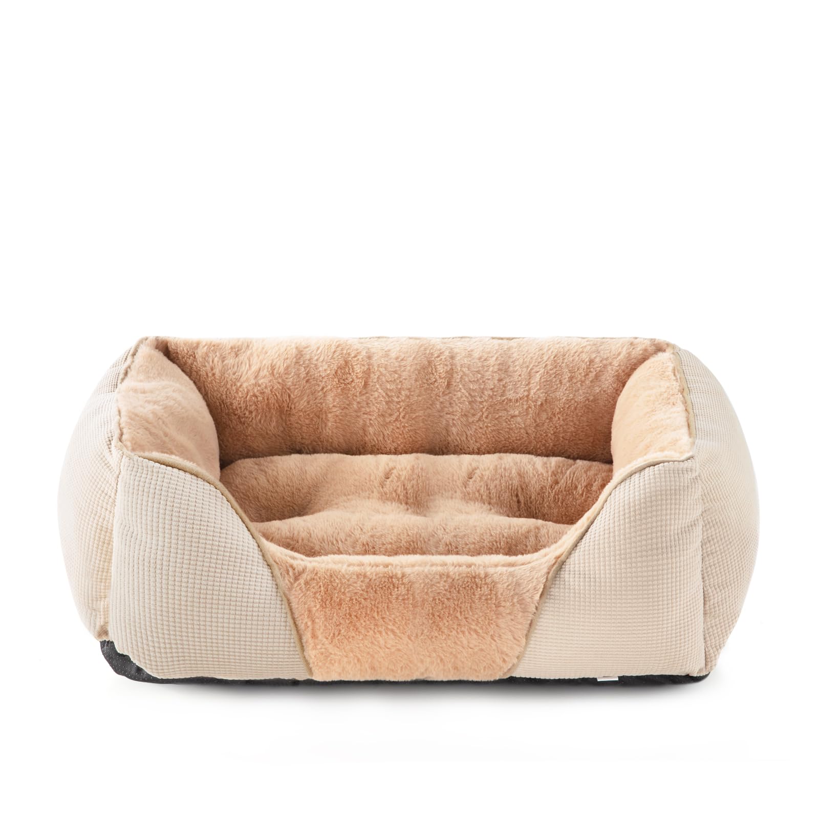 MIXJOY Dog Beds for Small Dogs, Cat Beds for Indoor Cats Washable, Calming Dog Bed Small Size Dog, Soft Rectangle Pet Beds Sofa Cuddler, Orthopedic Cozy Puppy Bed, Anti-Slip Bottom (20x19in, Beige)