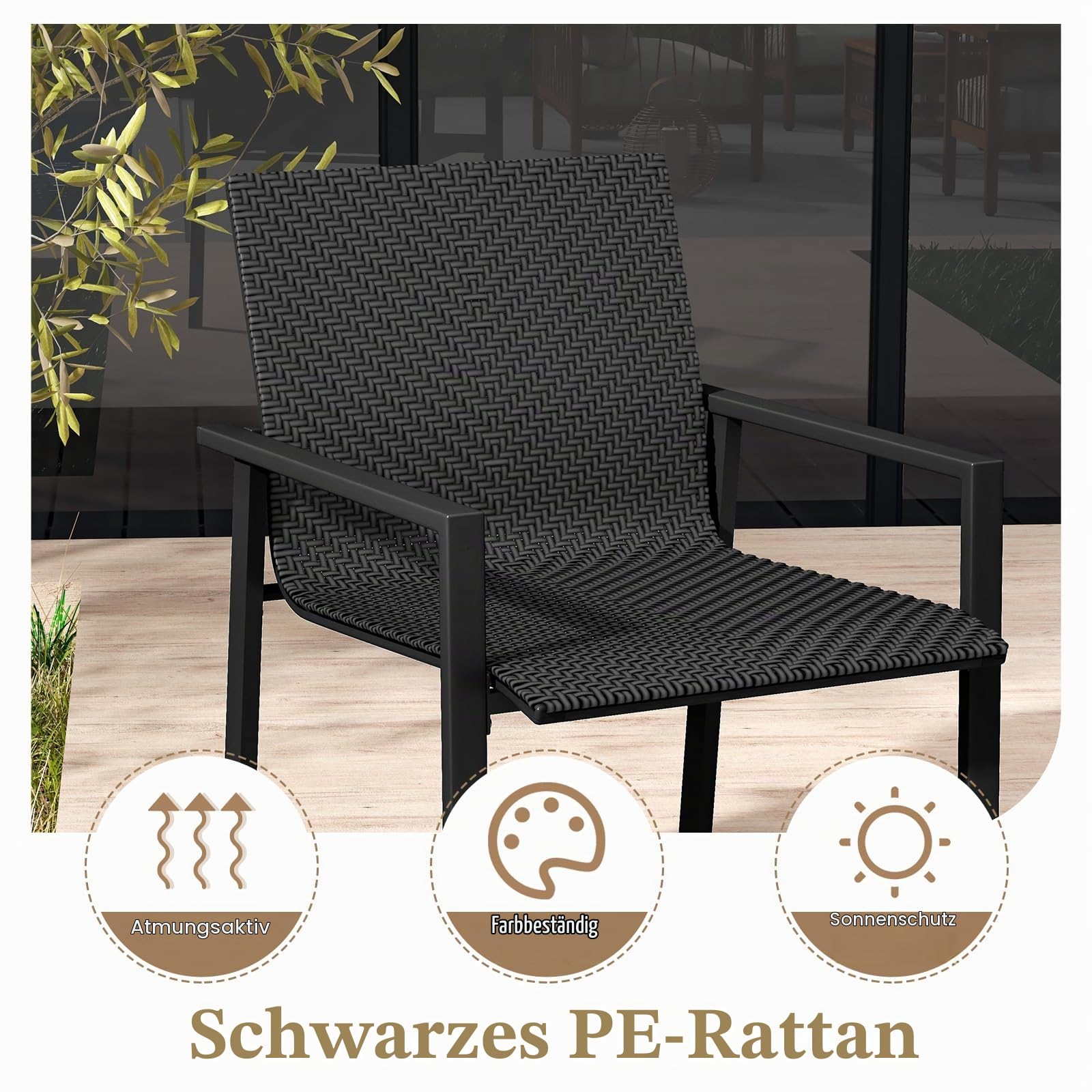 GIANTEX Gartenlounge Outdoor Möbelsets, Garten Lounge Gartenmöbel Set Polyrattan, 4 tlg. Terrassenmöbel, Sitzgruppe 4 Personen Tisch 2 Stühle Sitzbank, Balkonmöbel Kleiner Balkon, Balkonset Wetterfest