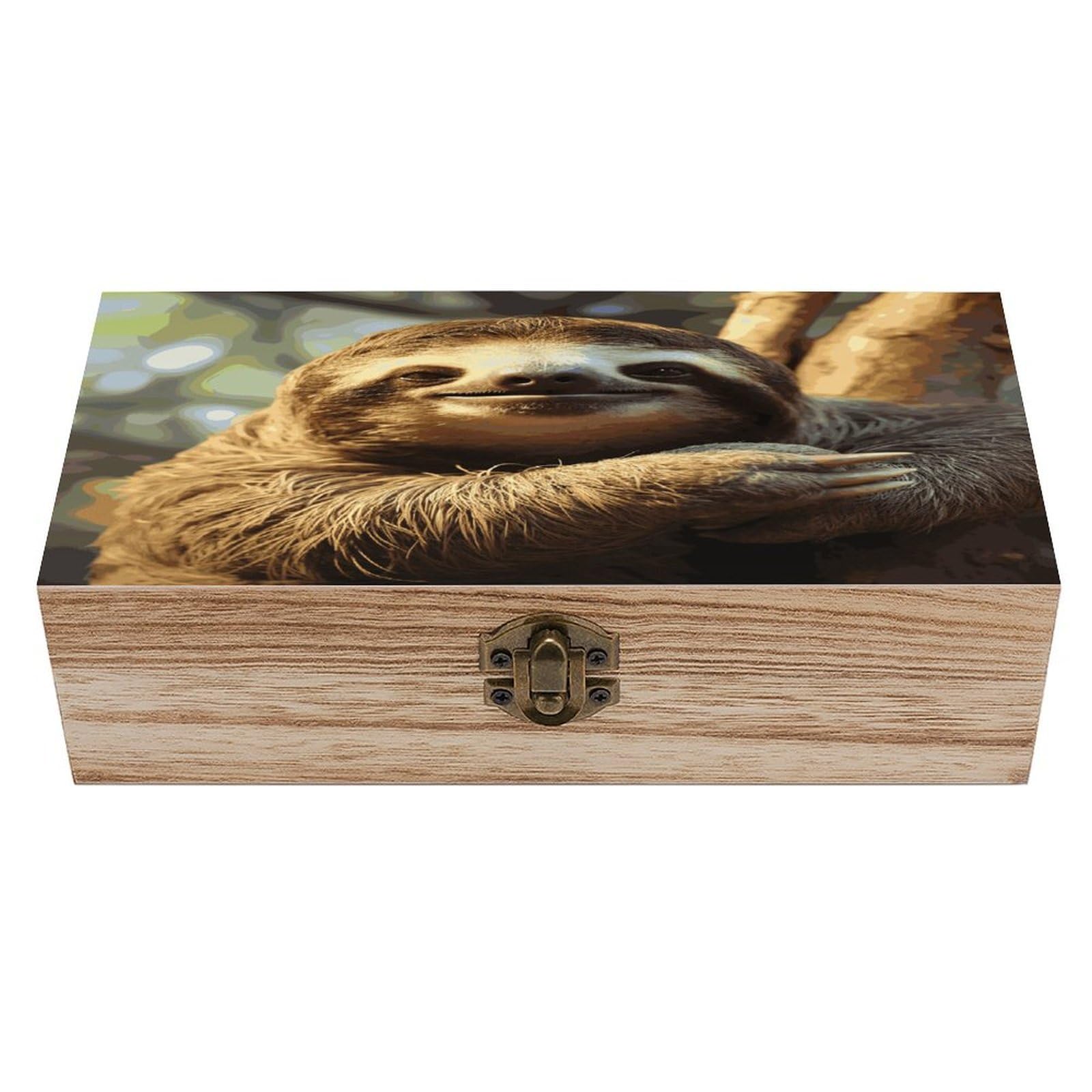 VstaDank Funny Sloth Wooden Keepsake Box with Hinged Lid Solid Wood Gift Boxes Beautifully Keepsake Box Jewellery Organiser Retro Memory Treasure Case with Lids Decorative Boxes