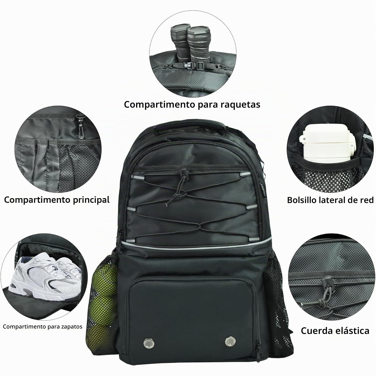 AUMTISC Mochila de Tenis con Compartimento para Zapatos, Bolsa de Tenis para Mujer y Hombre, Bolsa de Remo de Pickleball, Mochilas para bádminton, Squash, Gran Capacidad, Bolsa de Deporte