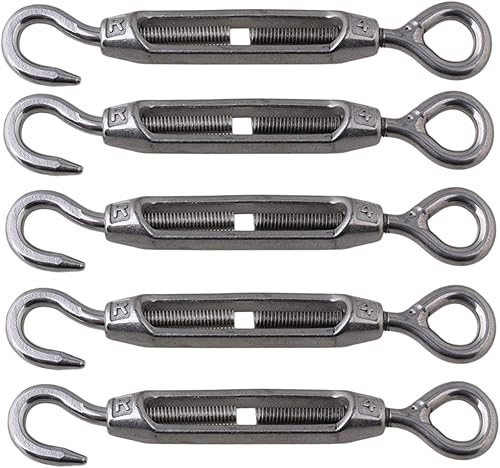 BQLZR M4, Tensor de cable de acero, gancho y ojo, acero inoxidable 304, paquete de 5