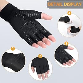 Donfri Copper Infused Compression Arthritis Gloves, Fingerless Carpal Tunnel Pain Relief Gloves For Man Women, Hand Support Wrist Brace for Rheumatoid, Tendonitis, Swelling, Crocheting, Typing (M)