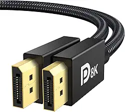 Cabo DisplayPort 8K, cabo DP de 1,4 m, [8K @60Hz, 4K @144Hz, 2K @240Hz/165Hz], porta de exibição de alta velocidade de 32,4 Gbps para monitor de jogos, HDR/FreeSync/G-Sync, trançado