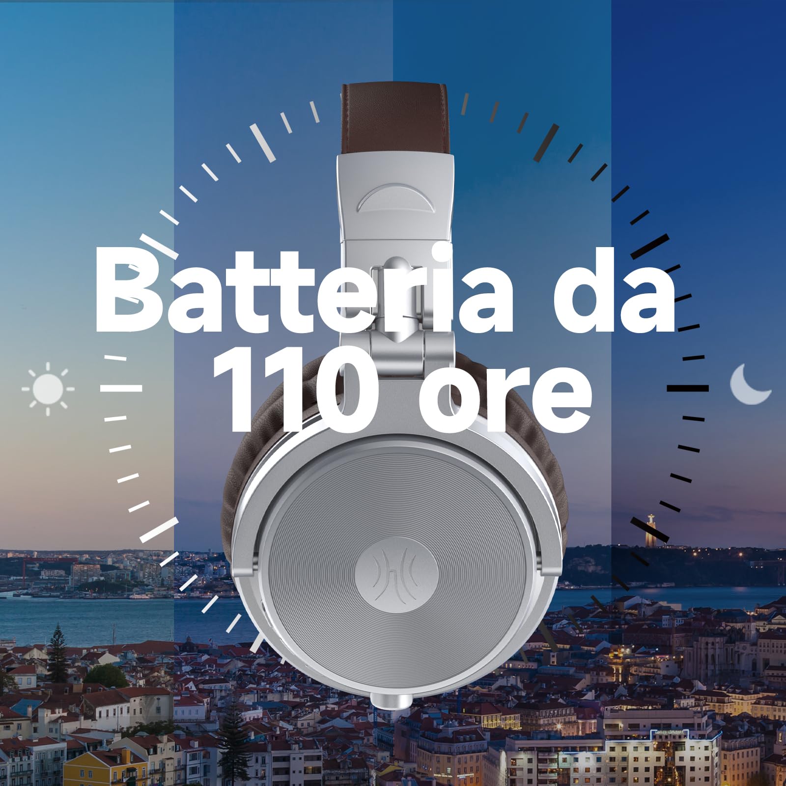 OneOdio ProC Bluetooth Cuffie senza fili e modalità cablata, 110 ore di utilizzo, cuffie audio con microfono, Hi-RES audio, cuscinetti in proteine morbide, extra bassi, comode leggere pieghevoli