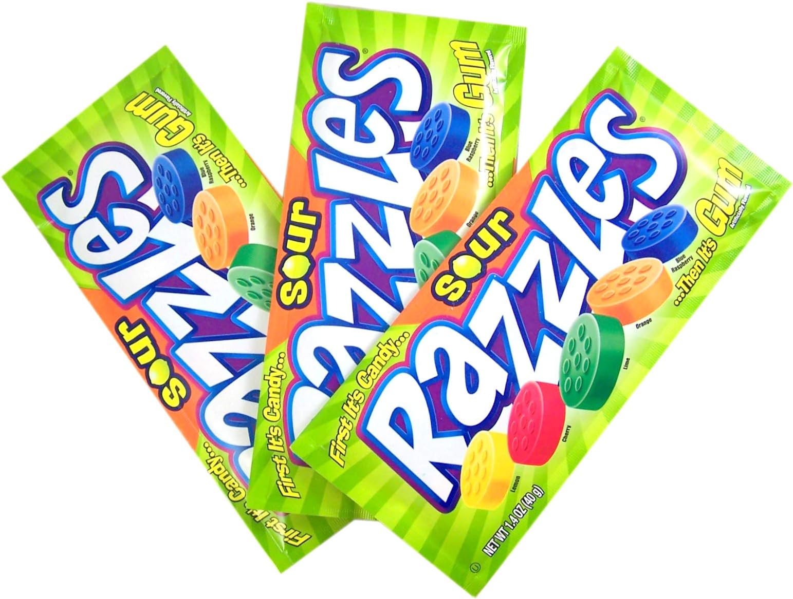 Sour Fruit Razzles Candy, 1.4 Ounce, Pack of 3