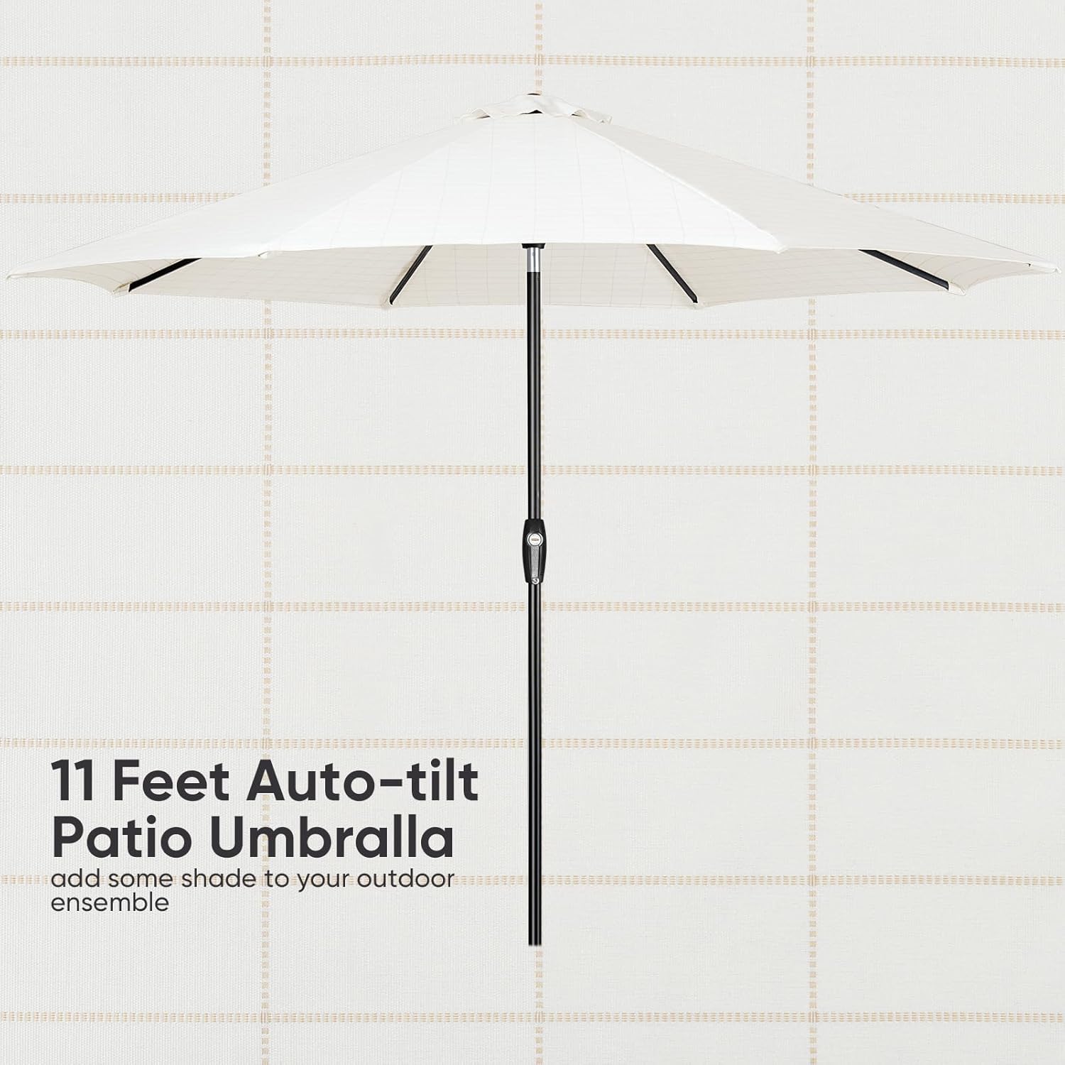 Tempera Patio Market Outdoor Table Umbrella with Auto Tilt and Crank,Large Sun Umbrella with Sturdy Pole&Fade Resistant Canopy,Easy to Set