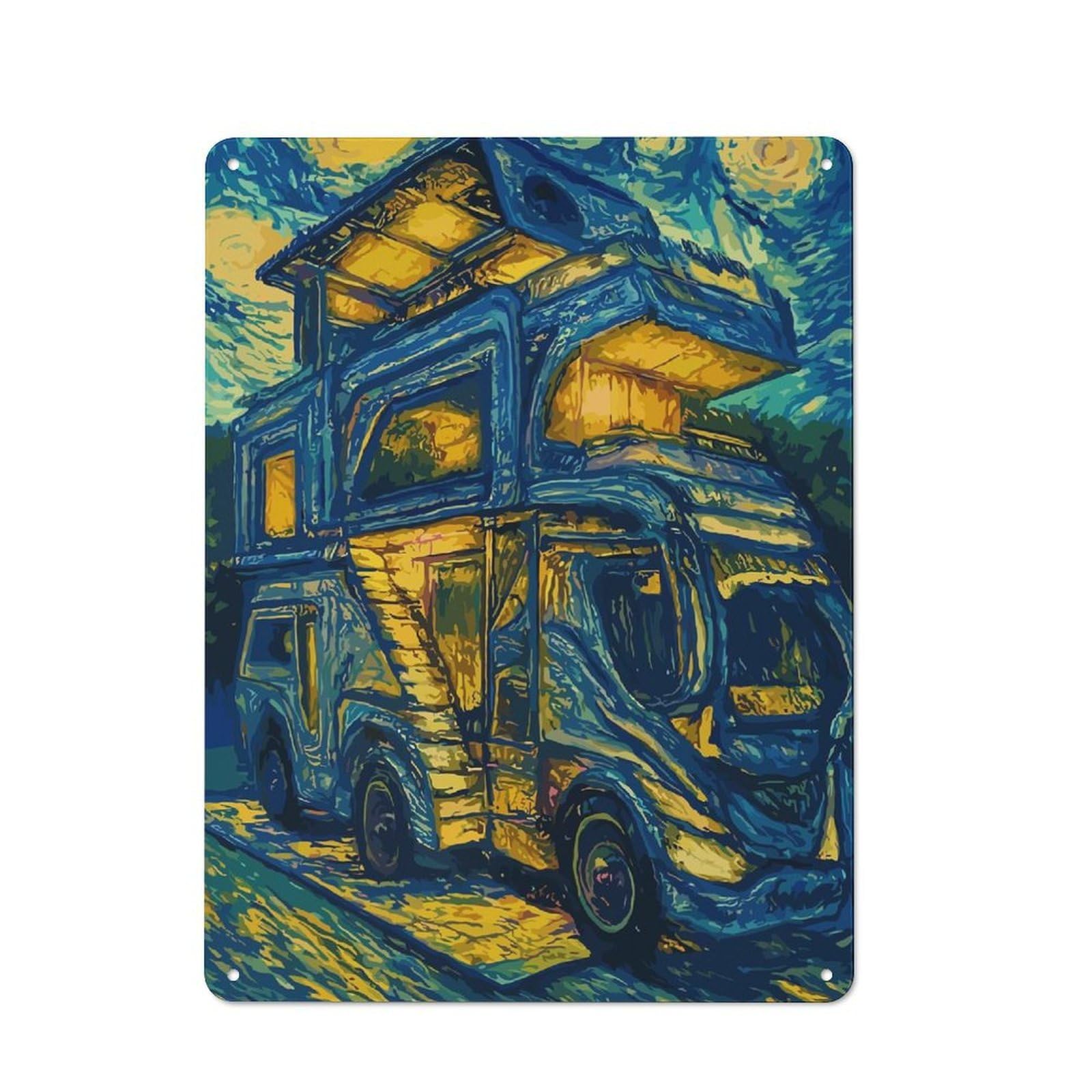Junmoney Starry Night Rv Rustic Metal Sign 40X30cm For Pub Or Café, For Collectors Of Rustic Metal Wall Decor