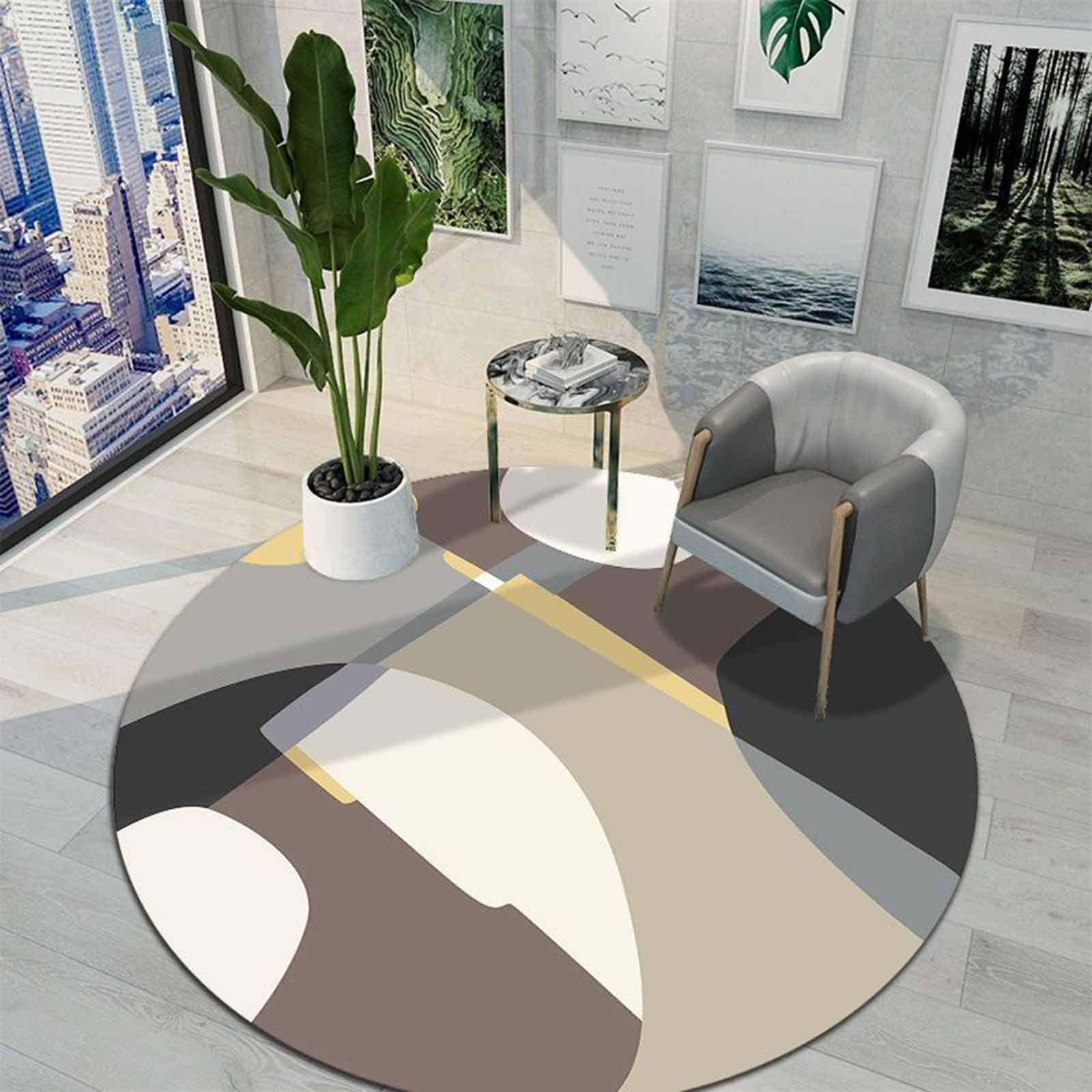 Teppiche Kreis Beige Braun Gelb Flauschiger Teppich Geometrisch 60cm 80cm 100cm 120cm 140cm 160cm 180cm-teppiche für Schlafzimmer Wohnzimmer Terrasse(200CM)