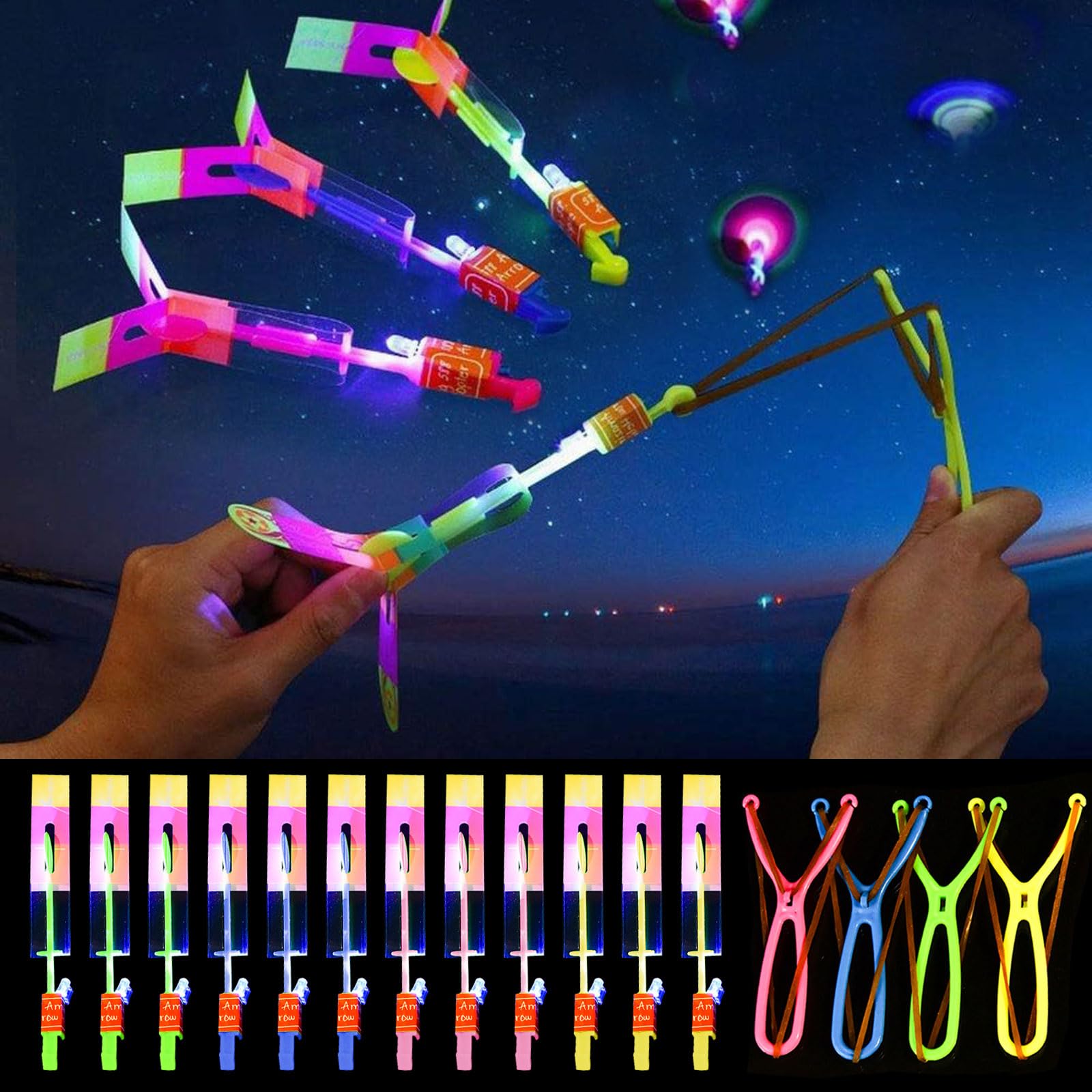 CECOMBINE LED Light-Up Flying Disc Launcher Toy Set, 12pcs Helicopter Shooter Toys for Kids, Safe PVC Material, Flying Spinner for Ideal Birthday, Christmas & Thanksgiving Gifts, Outdoor Game