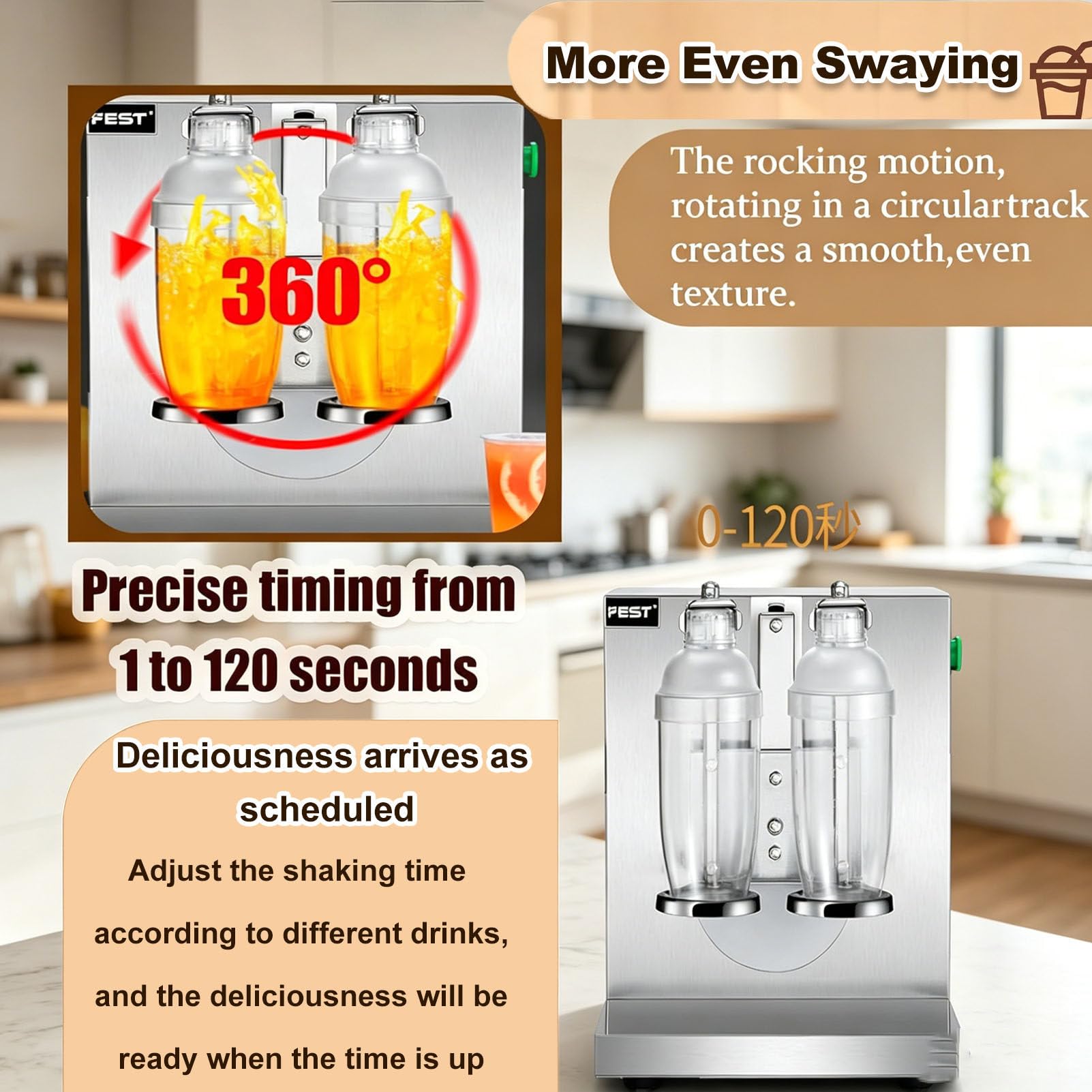 Maszyna do shake'a z mlekiem i herbatą, elektryczny shaker Bubble Boba z regulowanym timerem 0-120 s, obrotowy uchwyt 360° do mieszania napojów komercyjnych
