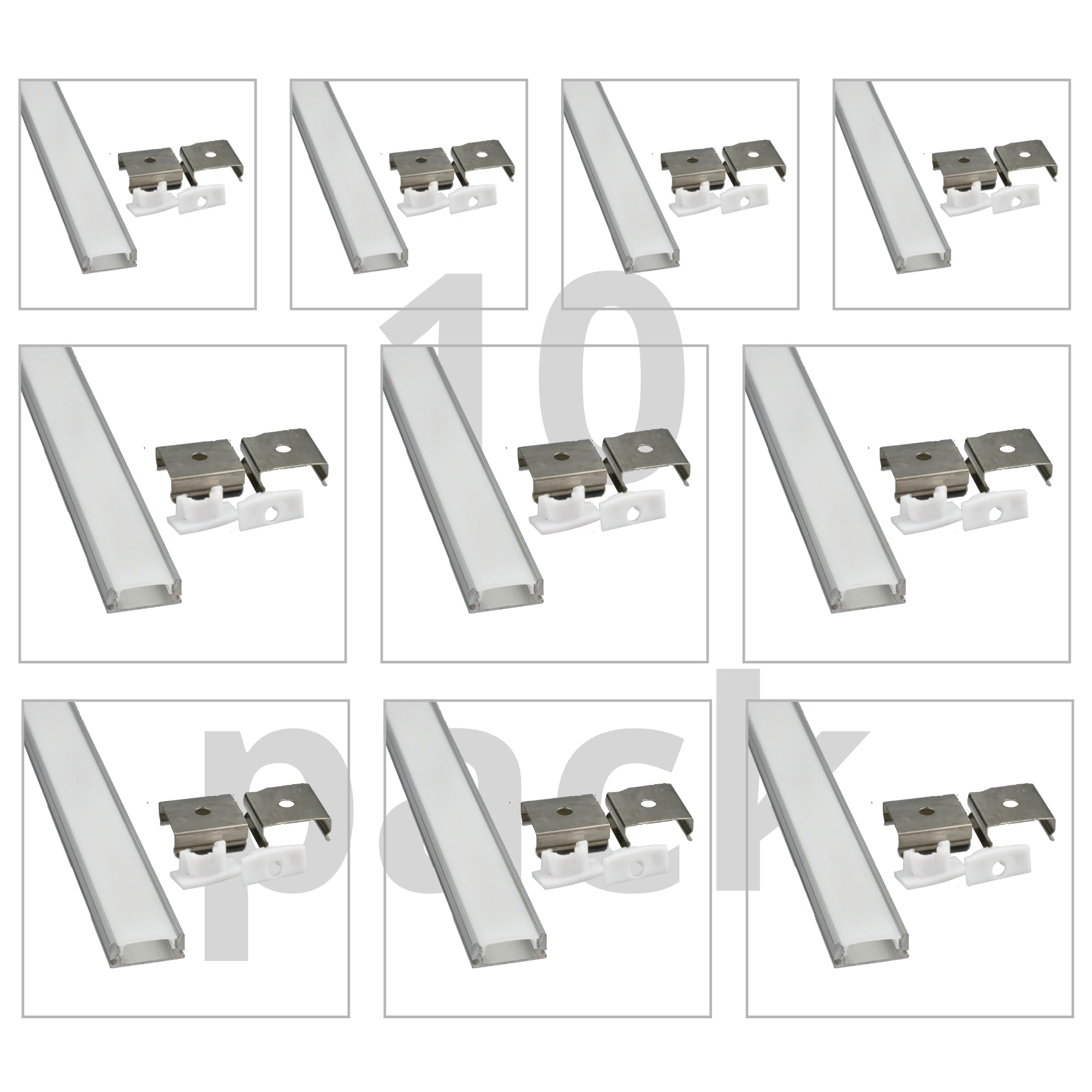 Jandei - opakowanie 10 x profile aluminiowe 1M Długość (17,3 mm x 6,85 mm) do montażu taśm LED na powierzchniach, kanał do świateł LED, półprzezroczysty dyfuzor. Obejmuje pokrywy i klipy montażowe