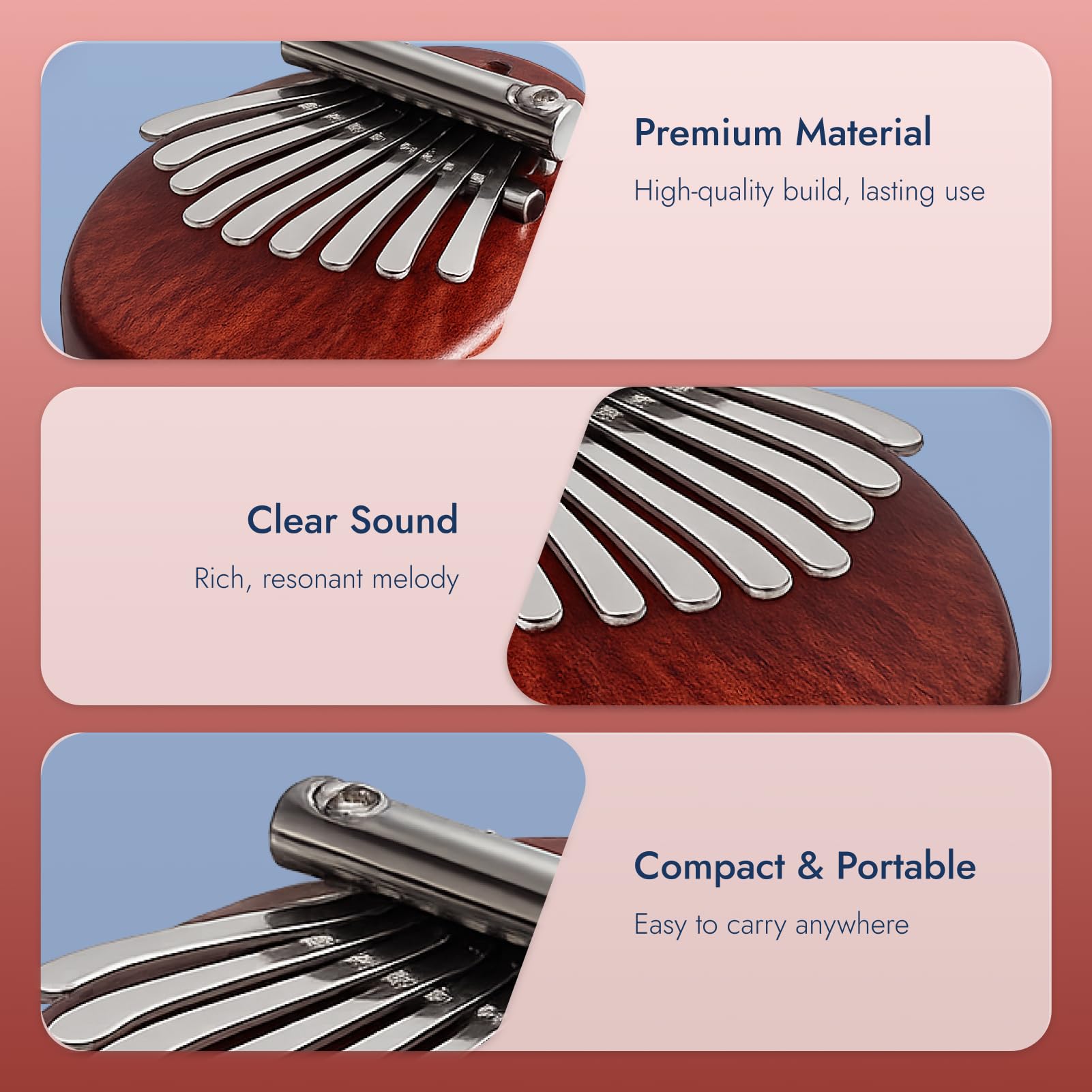 Mini Kalimba mit 8 Tasten, Exquisites Daumenklavier aus massivem Holz, handgefertigtes Kalimba Instrument für Musikliebhaber, kleines Handpan-Musikinstrument