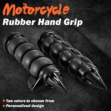 TUINCYN Motorcycle Handlebar Grips Spike 1 Inch 25mm Rubber Hand Grip With Contoured Throttle Boss Compatible with Harley Davisdon Kawasaki Suzuki Y-amaha (Black)