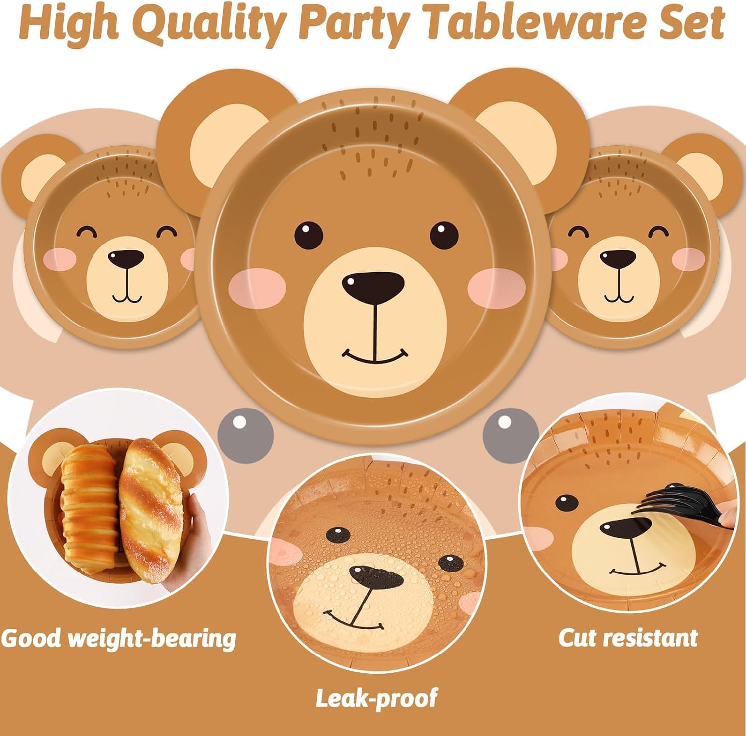 Naozinebi 50 Count Bear Paper Plates Bear Shaped Disposable Cake Plates Brown Theme First Birthday Tableware Teddy for Gender Reveal Boy Girl Baby Shower Birthday Party Decorations