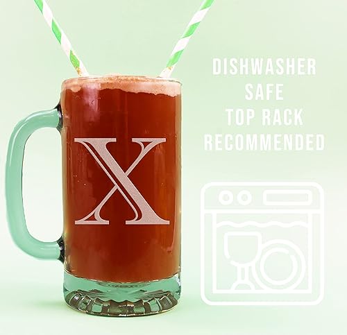 Miniatura 46 de Taza de cerveza de vidrio con monograma grabado de 16 onzas (letra T), regalos de cerveza personalizados de la A-Z para hombres, Día del Padre