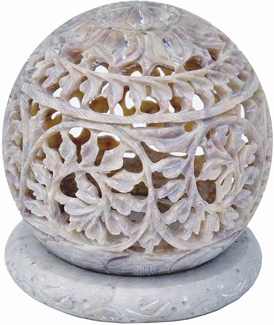 Indus Lifespace Handmade Embossed Carved Soapstone Round Small Tealight Candle Holder with Flowers Jali