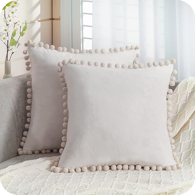 Topfinel Poszewka na poduszkę 40 x 40 cm, beżowa, dekoracyjna sofa, zestaw 2 poszewek na poduszki, miękki aksamit, dekoracja salonu, sypialni, estetyczny skandynawski dom z zamkiem błyskawicznym