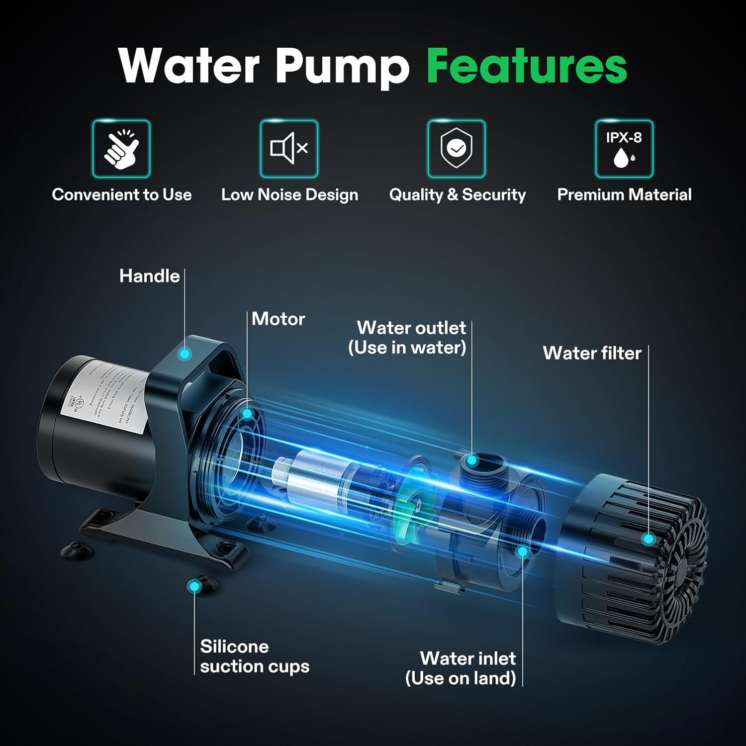 VIVOSUN 2700 GPH Submersible Water Pump with Barrier Bag, 120W Pond Pump with 15FT. Lift Height, Ultra Quiet Aquarium Pump for Pond, Waterfall, Fish Tank, Statuary, Hydroponic